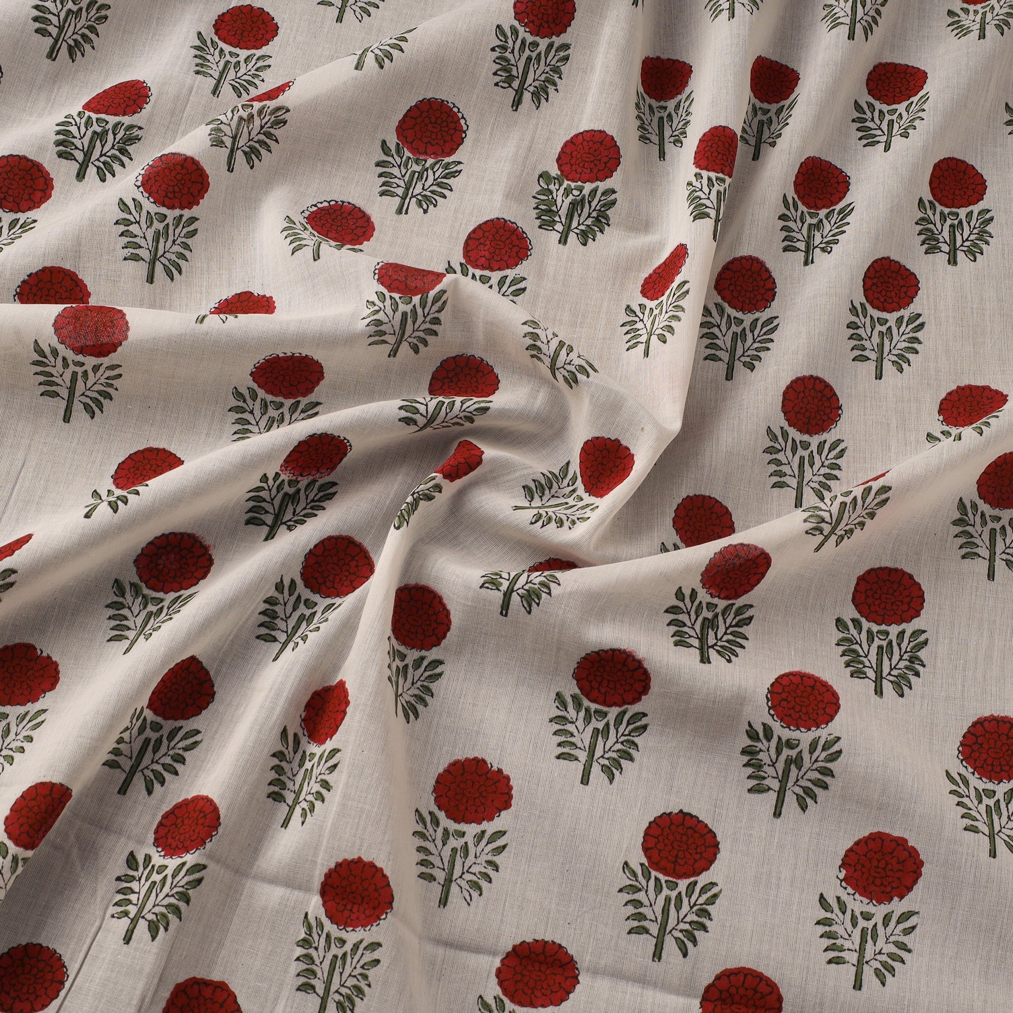 White - Pure Mul Cotton Hand Block Sanganeri Print Fabric 07 - Image 3