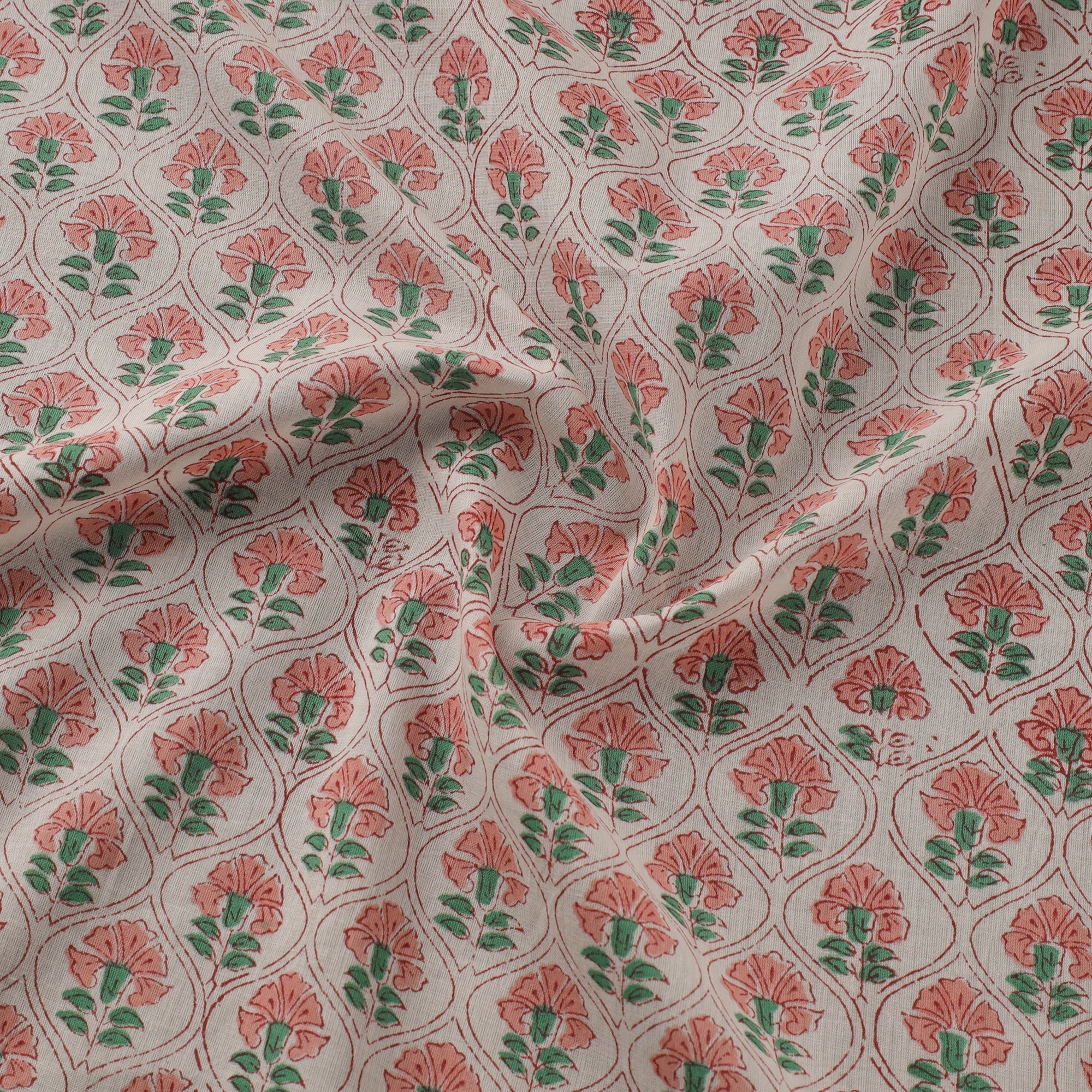 Pink - Pure Mul Cotton Hand Block Sanganeri Print Fabric 11 - Image 3