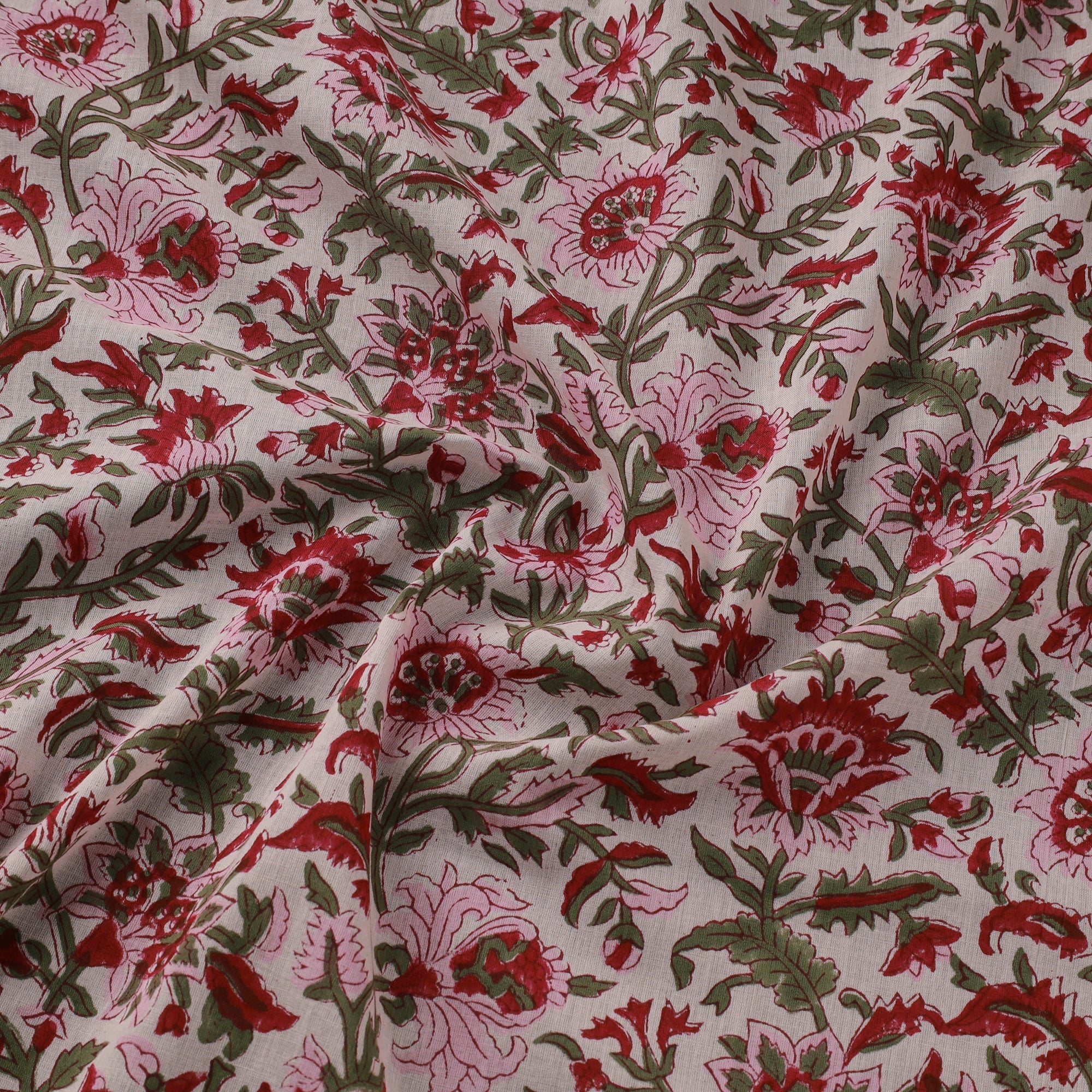 Pink - Pure Mul Cotton Hand Block Sanganeri Print Fabric 22 - Image 3