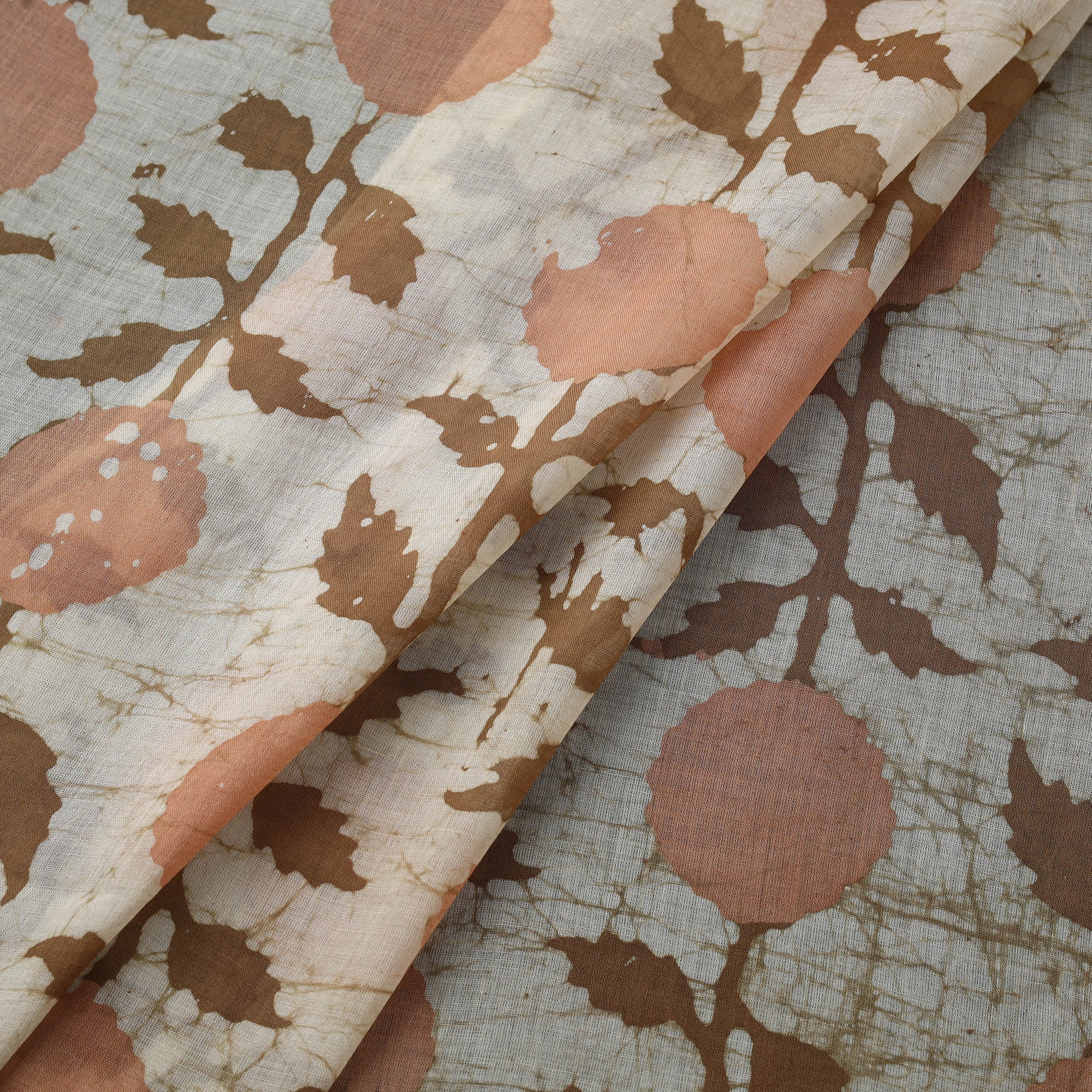 Beige - Pure Mul Cotton Kutch Hand Block Batik Print Fabric 01 - Image 2