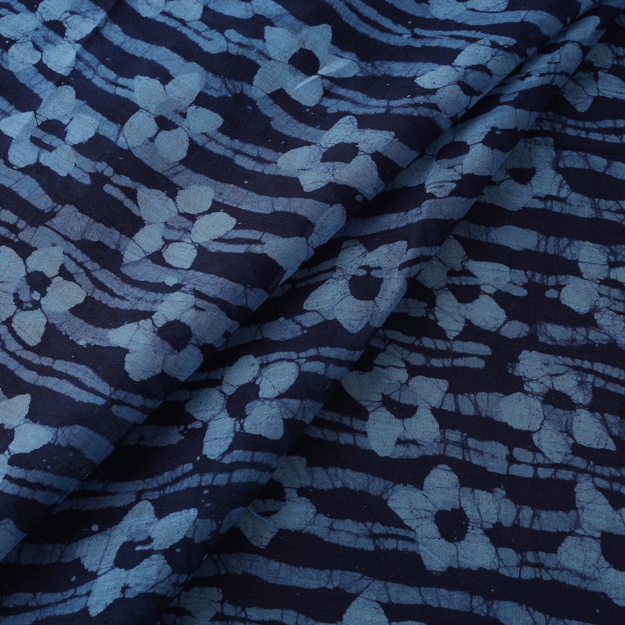 Blue - Pure Mul Cotton Kutch Hand Block Batik Print Fabric 04 - Image 2
