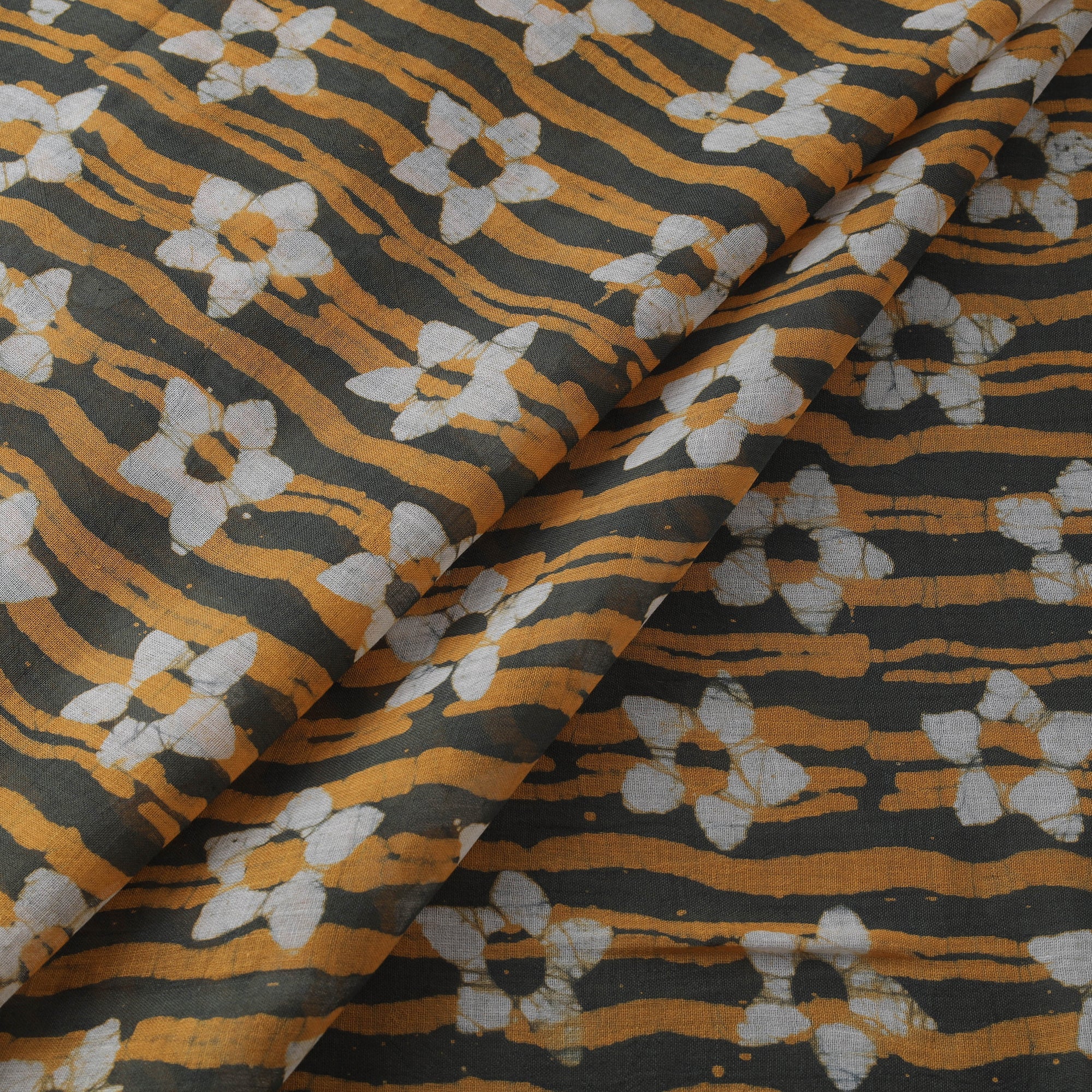 Yellow - Pure Mul Cotton Kutch Hand Block Batik Print Fabric 06 - Image 2