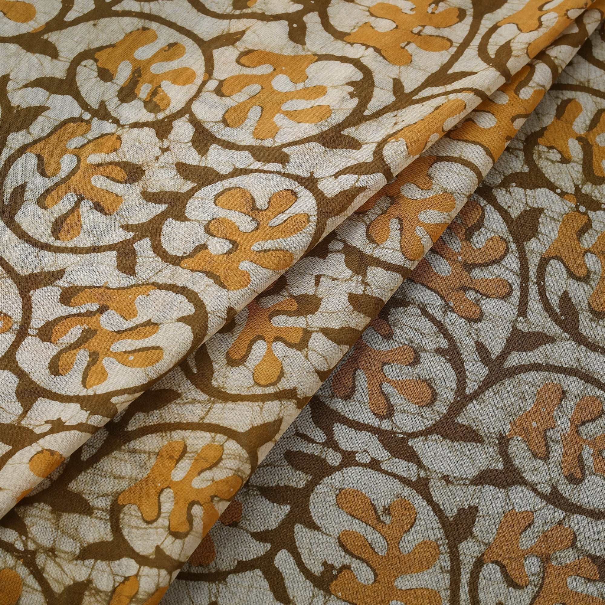 Beige - Pure Mul Cotton Kutch Hand Block Batik Print Fabric 08 - Image 2