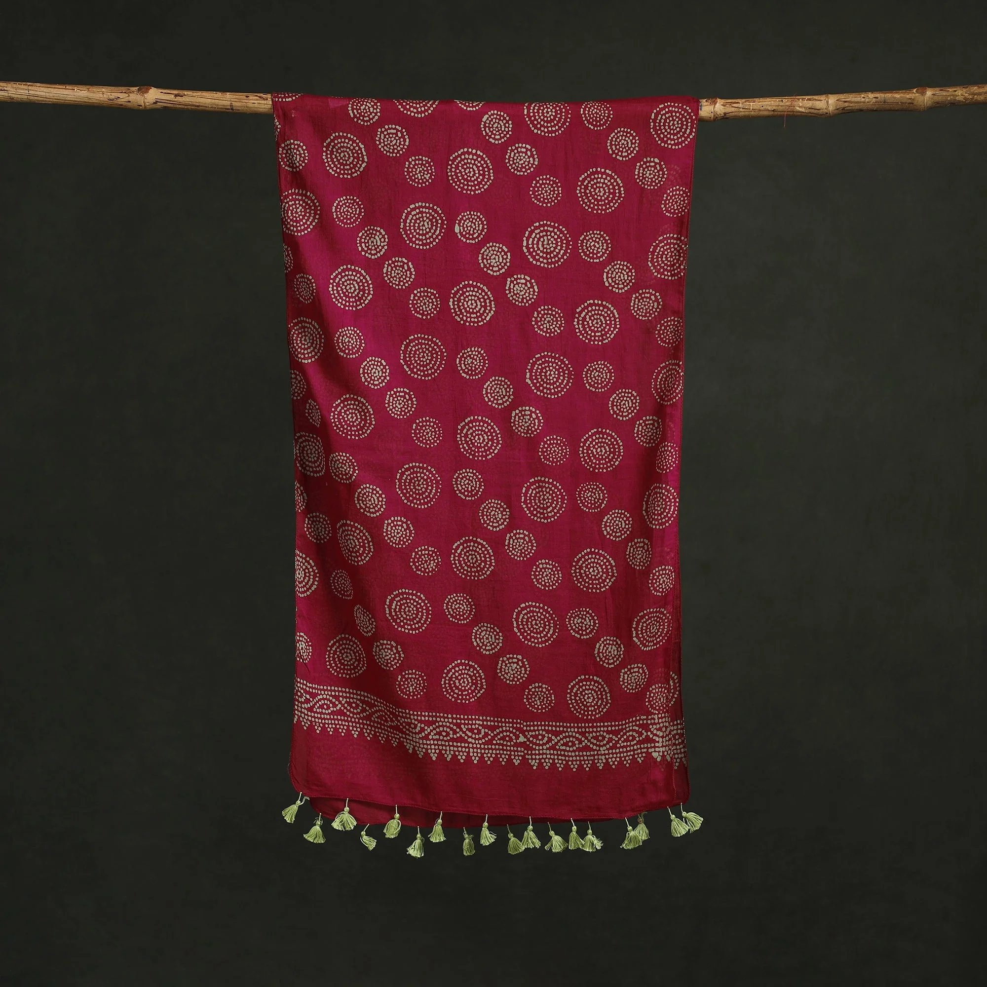Pink - Pure Mul Cotton Kutch Hand Block Batik Print Stole with Tassels 07 - Image 3