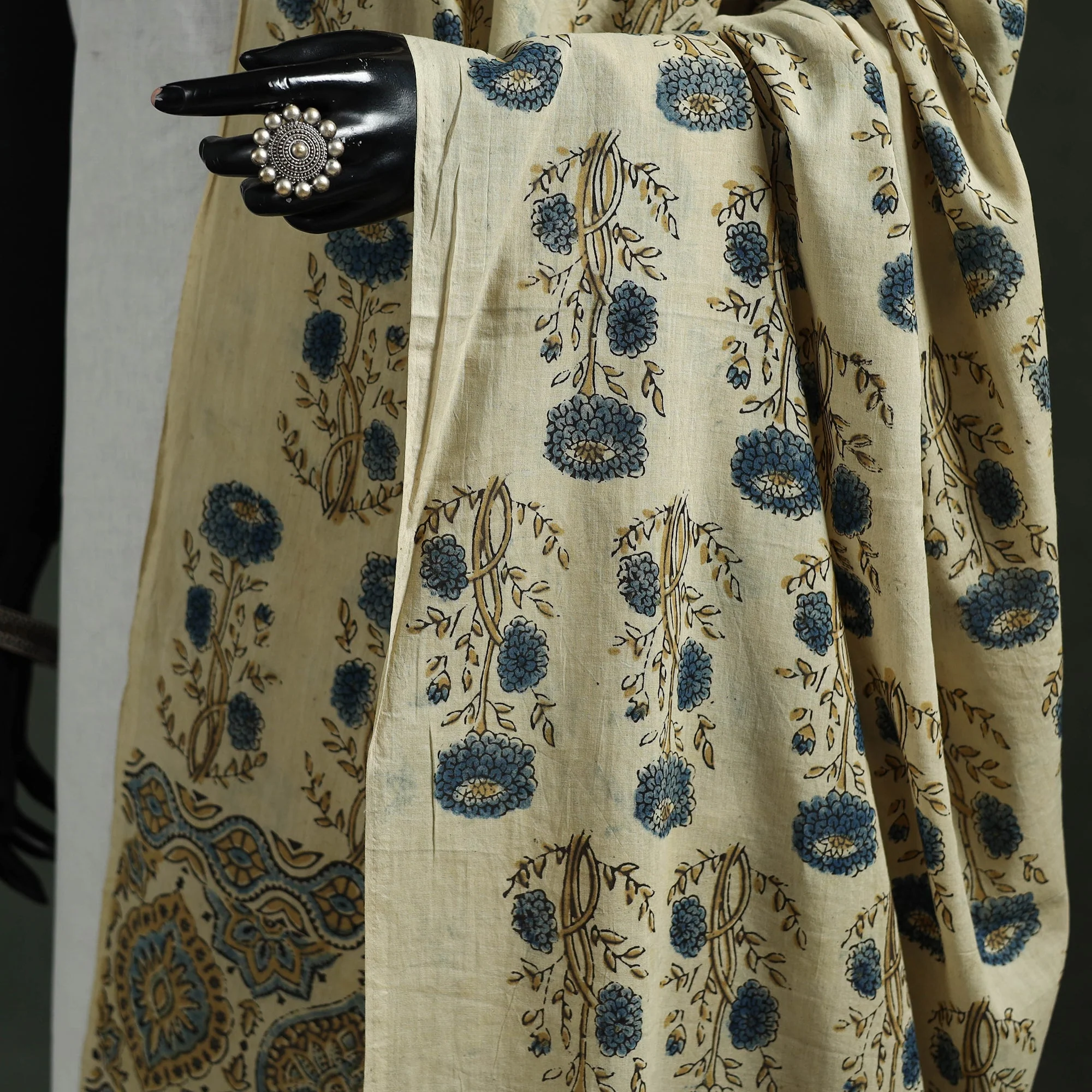 Beige - Pure Mul Cotton Kutch Hand Block Print Natural Dyed Ajrakh Dupatta 72 - Image 3