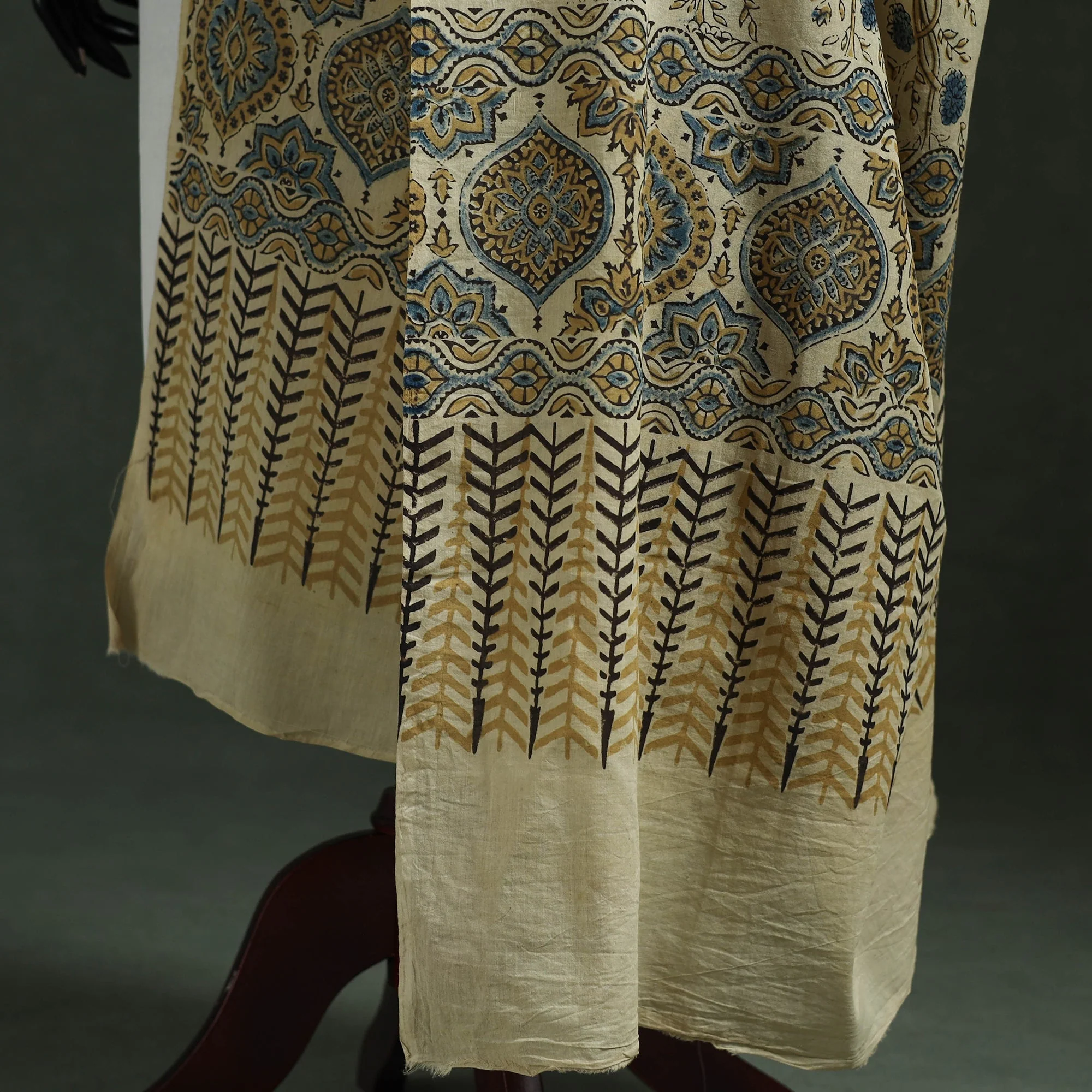 Beige - Pure Mul Cotton Kutch Hand Block Print Natural Dyed Ajrakh Dupatta 72 - Image 4