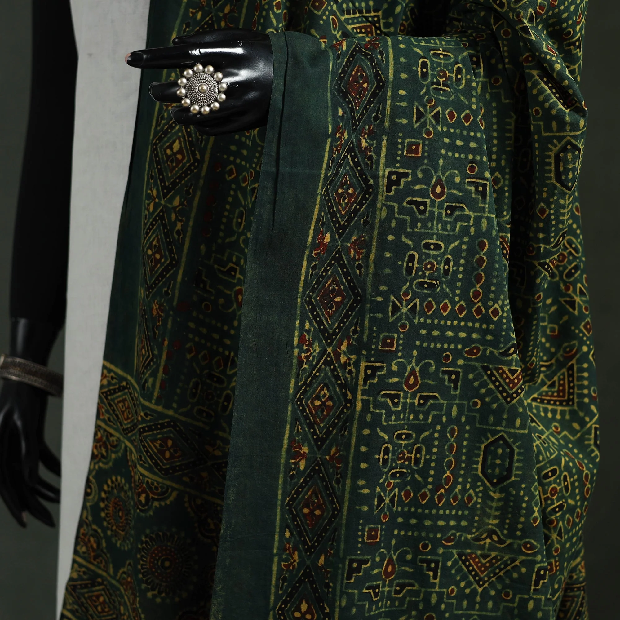 Green - Pure Mul Cotton Kutch Hand Block Print Natural Dyed Ajrakh Dupatta 76 - Image 3