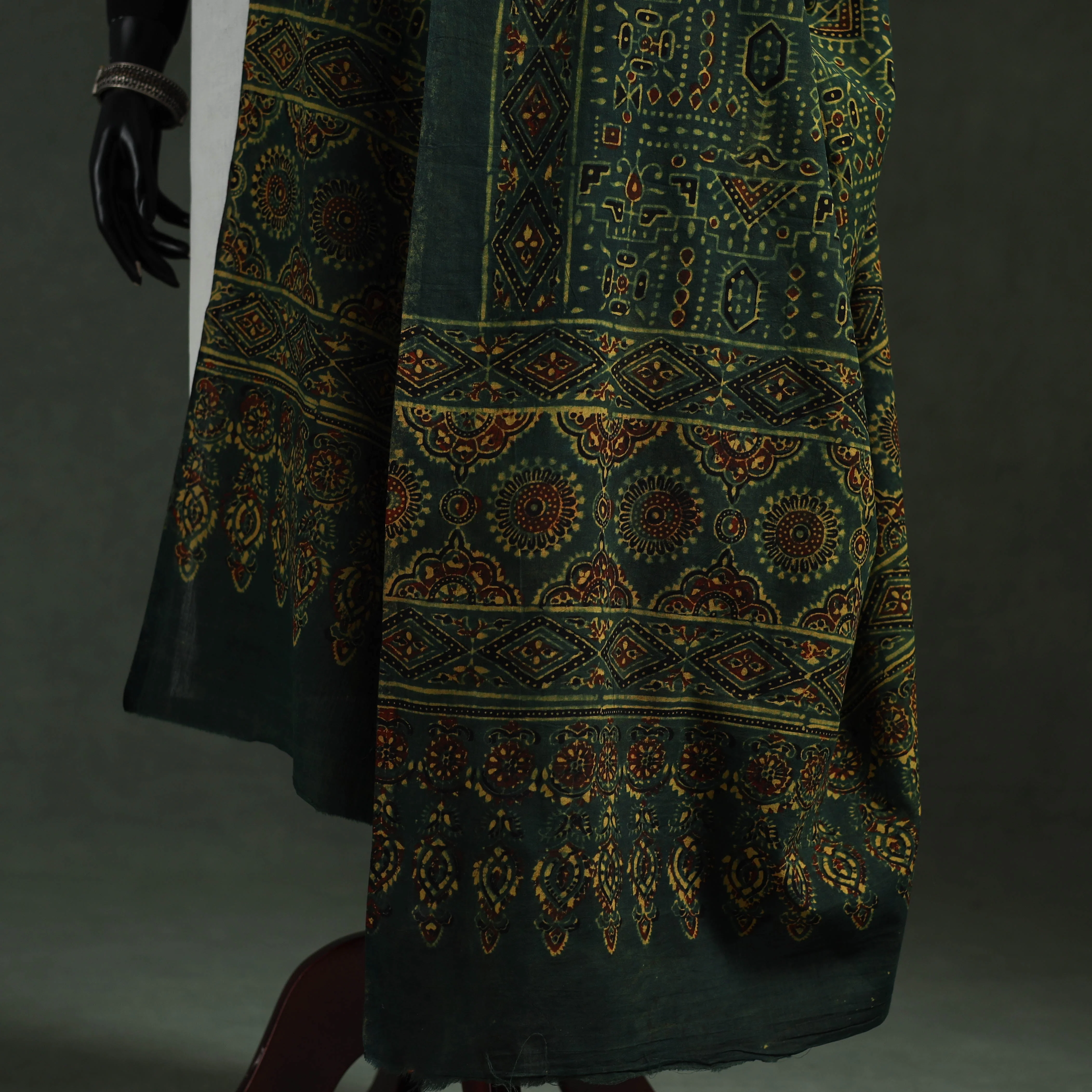 Green - Pure Mul Cotton Kutch Hand Block Print Natural Dyed Ajrakh Dupatta 76 - Image 4