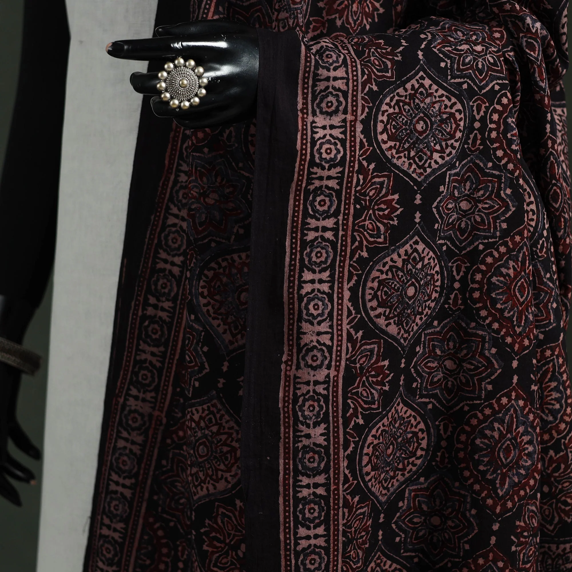 Black - Pure Mul Cotton Kutch Hand Block Print Natural Dyed Ajrakh Dupatta 78 - Image 3