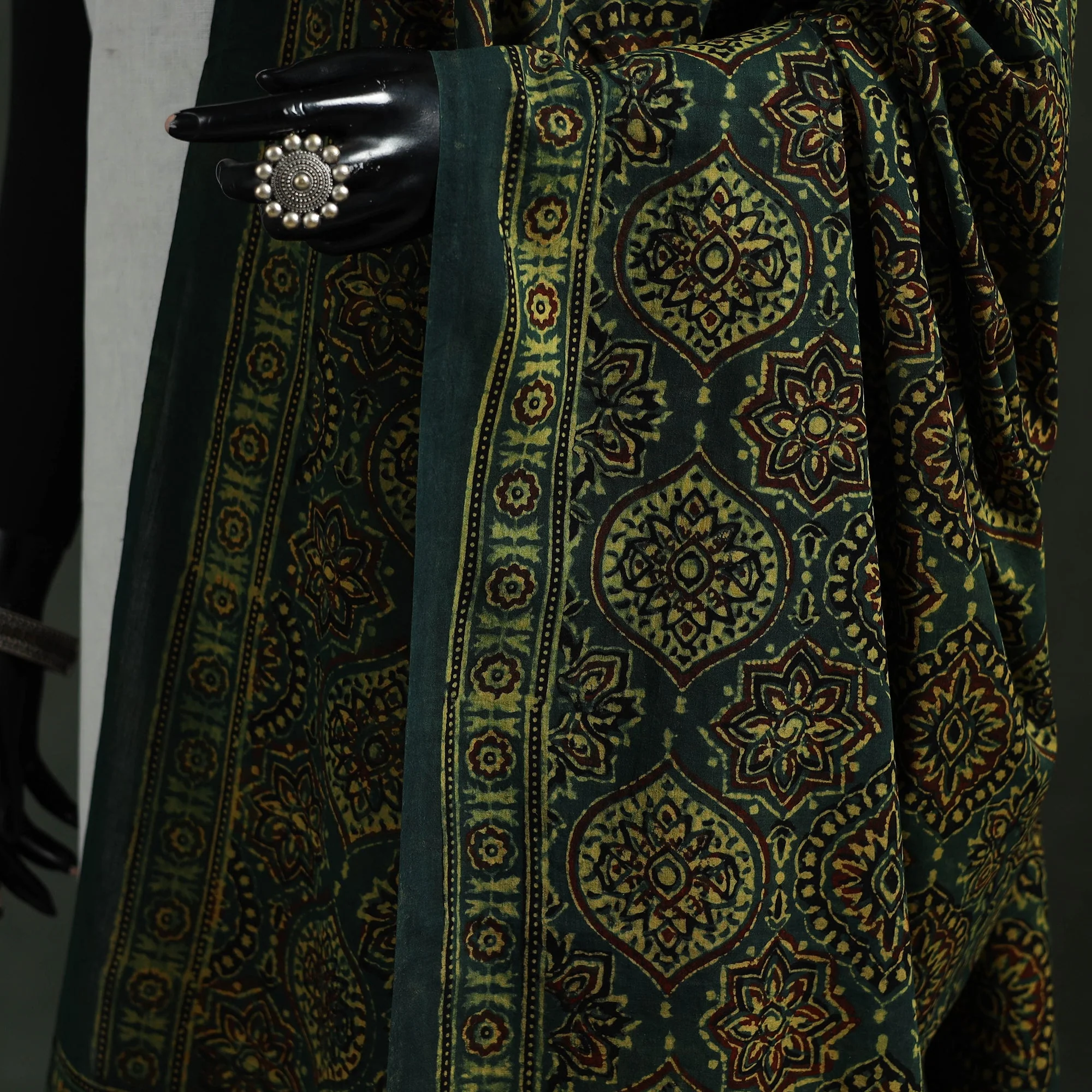 Green - Pure Mul Cotton Kutch Hand Block Print Natural Dyed Ajrakh Dupatta 87 - Image 3