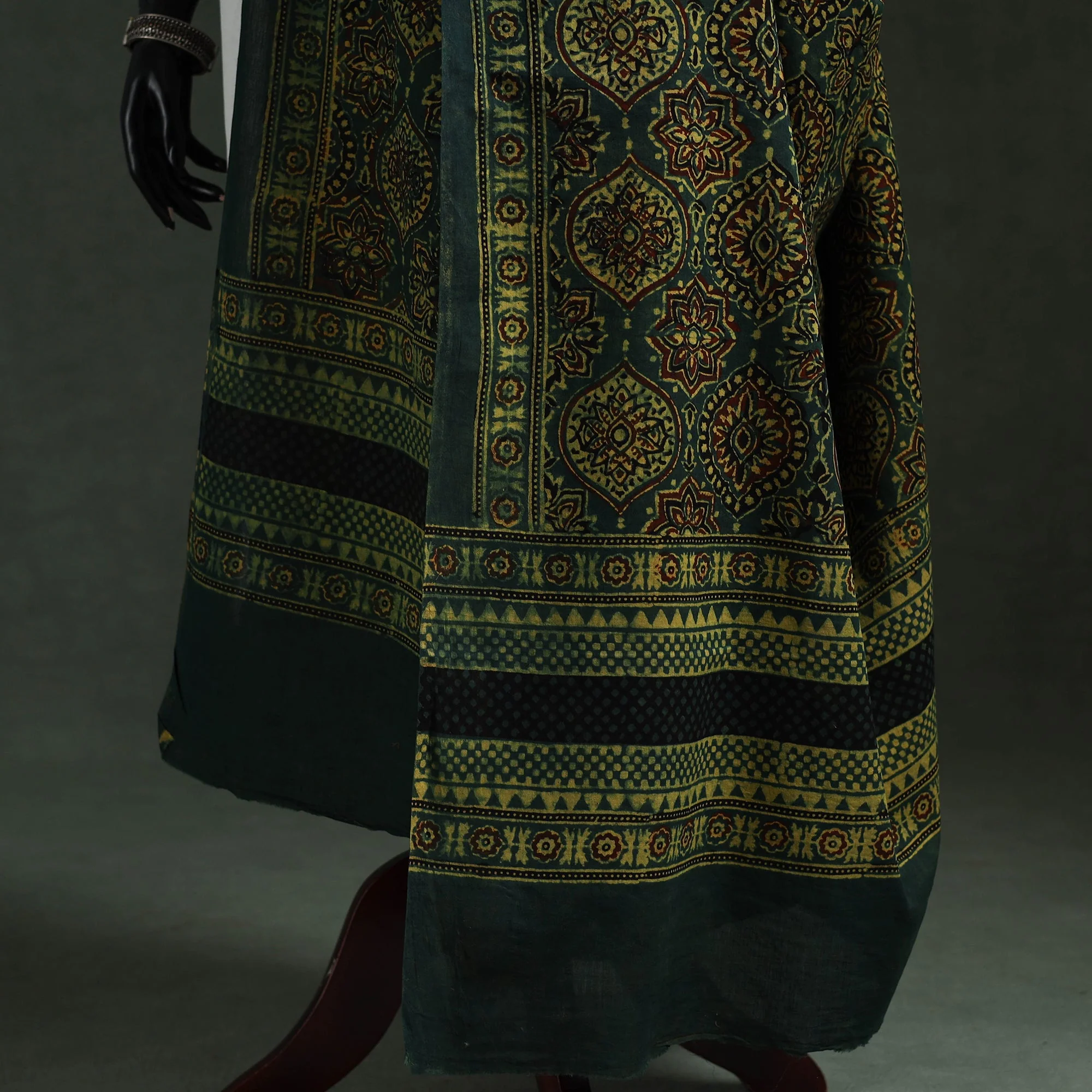 Green - Pure Mul Cotton Kutch Hand Block Print Natural Dyed Ajrakh Dupatta 87 - Image 4