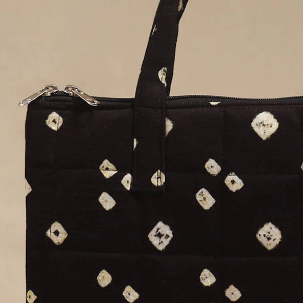 Black - Quilted Fabric Handcrafted Handbag 04 - Image 3