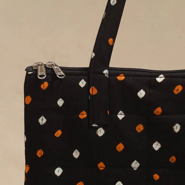 Black - Quilted Fabric Handcrafted Handbag 07 - Image 3