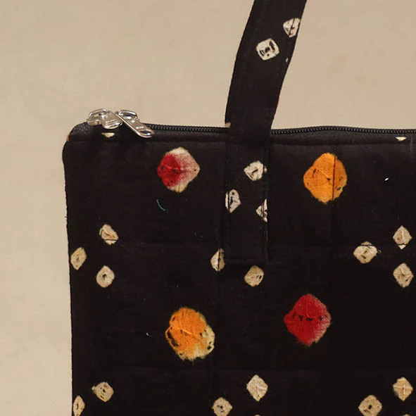 Black - Quilted Fabric Handcrafted Handbag 09 - Image 3