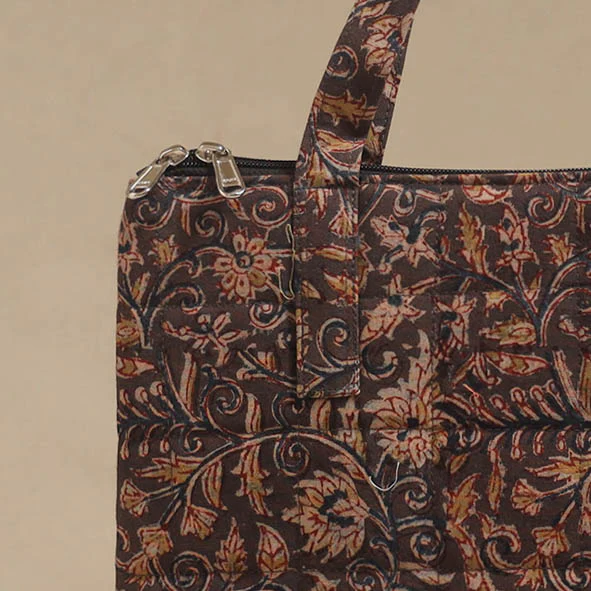 Brown - Quilted Fabric Handcrafted Handbag 13 - Image 3