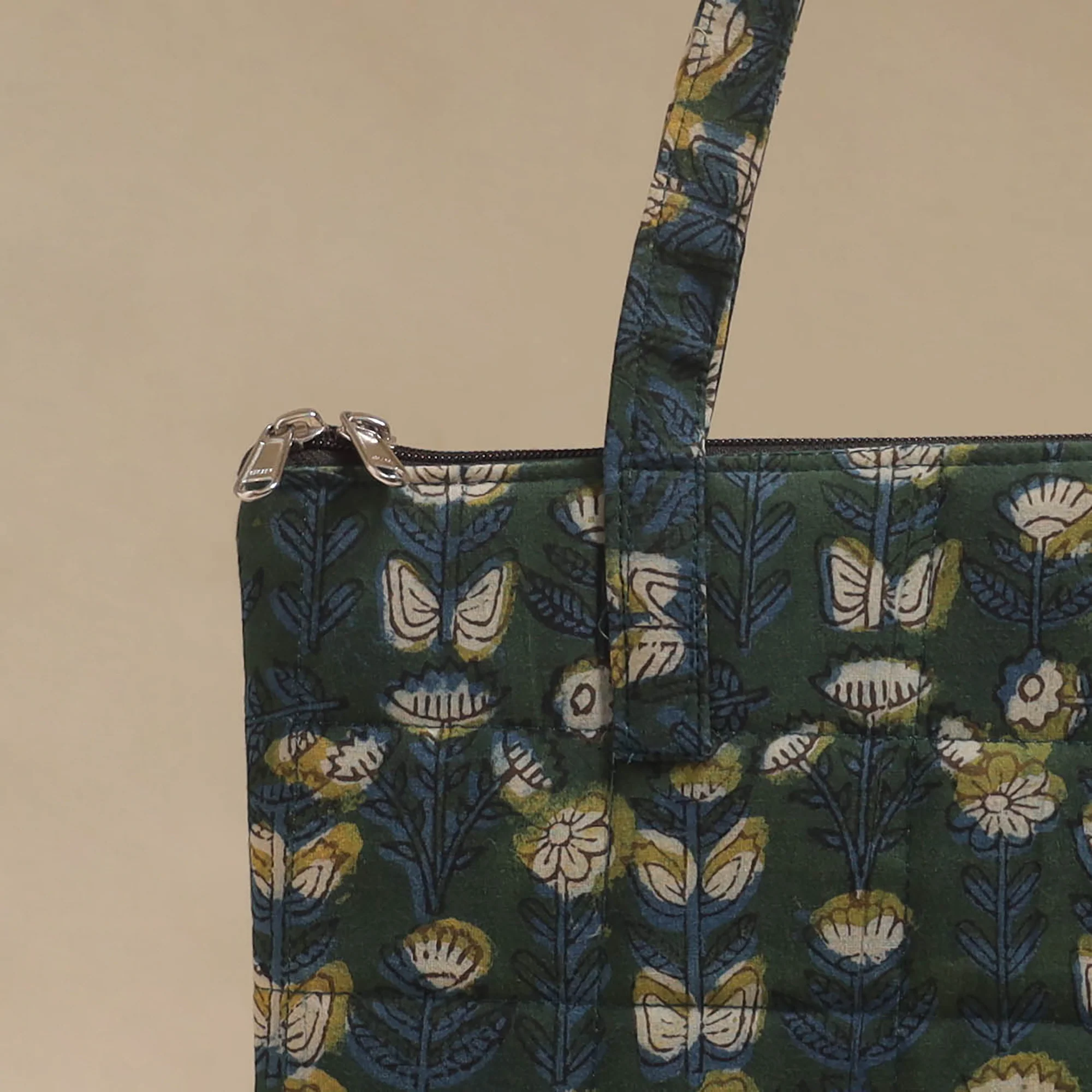 Blue - Quilted Fabric Handcrafted Handbag 25 - Image 3