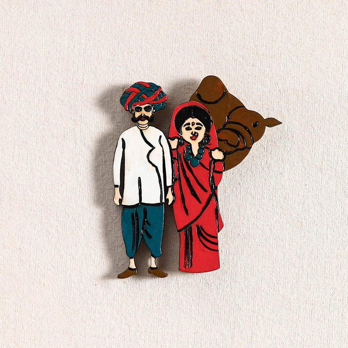 Rajasthani Couple Handpainted Fridge Magnet 38 - Image 2