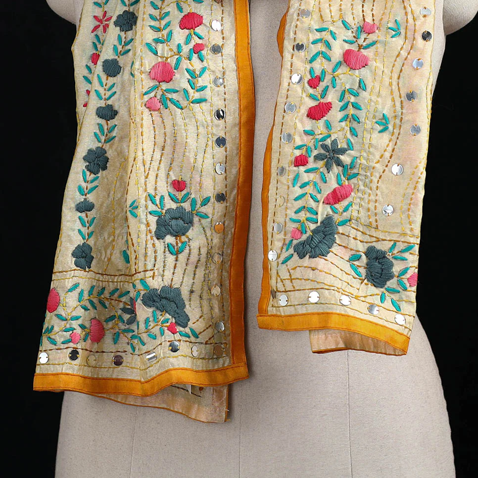 Beige - Ranihati Chanderi Silk Hand Embroidered Stole 07 - Image 2
