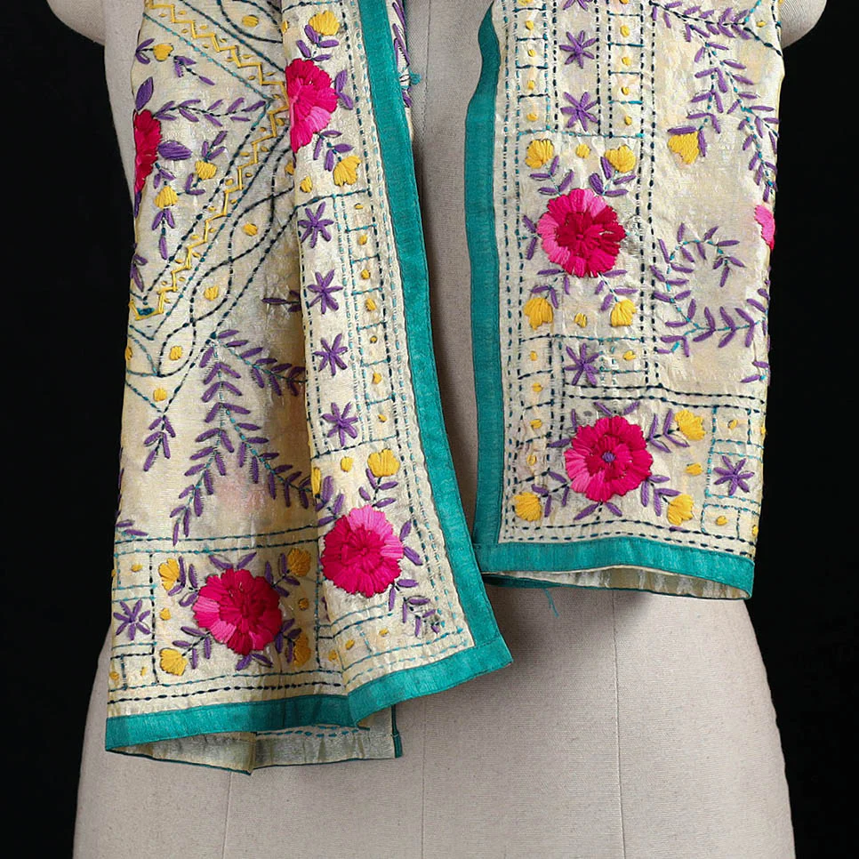 Beige - Ranihati Chanderi Silk Hand Embroidered Stole 08 - Image 2