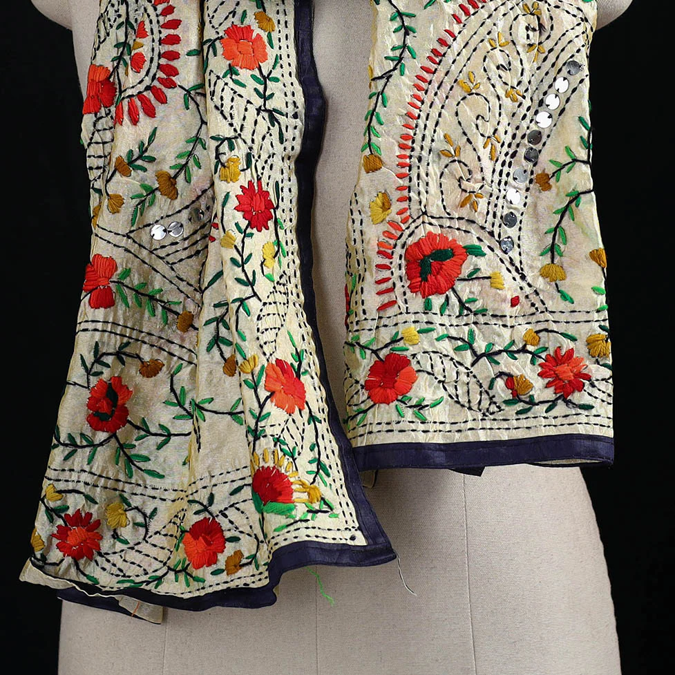 Beige - Ranihati Chanderi Silk Hand Embroidered Stole 101 - Image 2