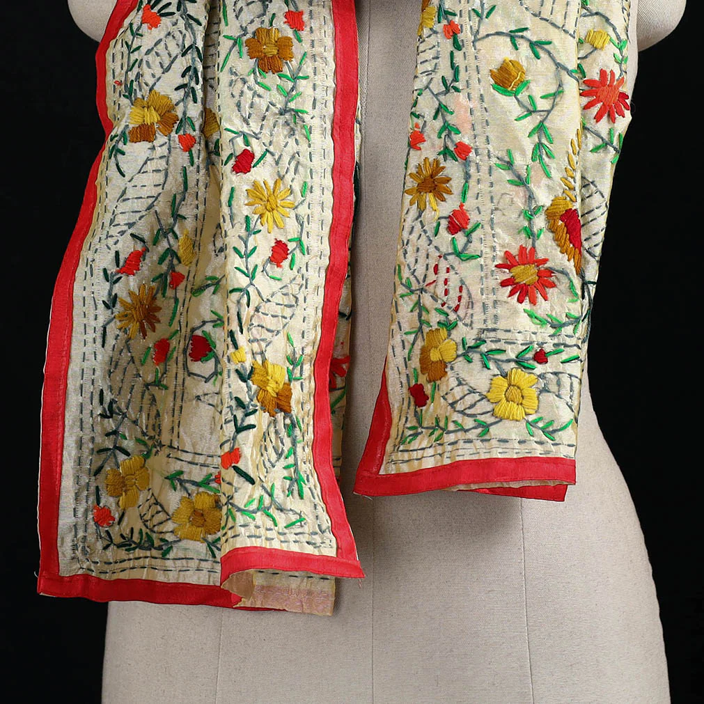 Beige - Ranihati Chanderi Silk Hand Embroidered Stole 103 - Image 2