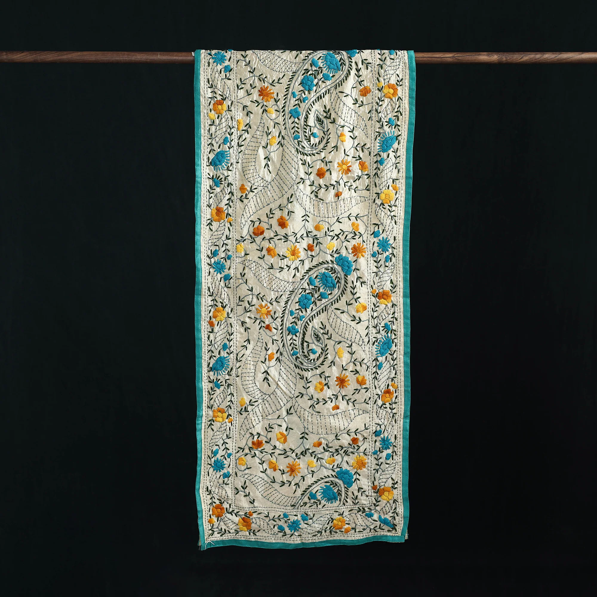 Beige - Ranihati Chanderi Silk Hand Embroidered Stole 108 - Image 3