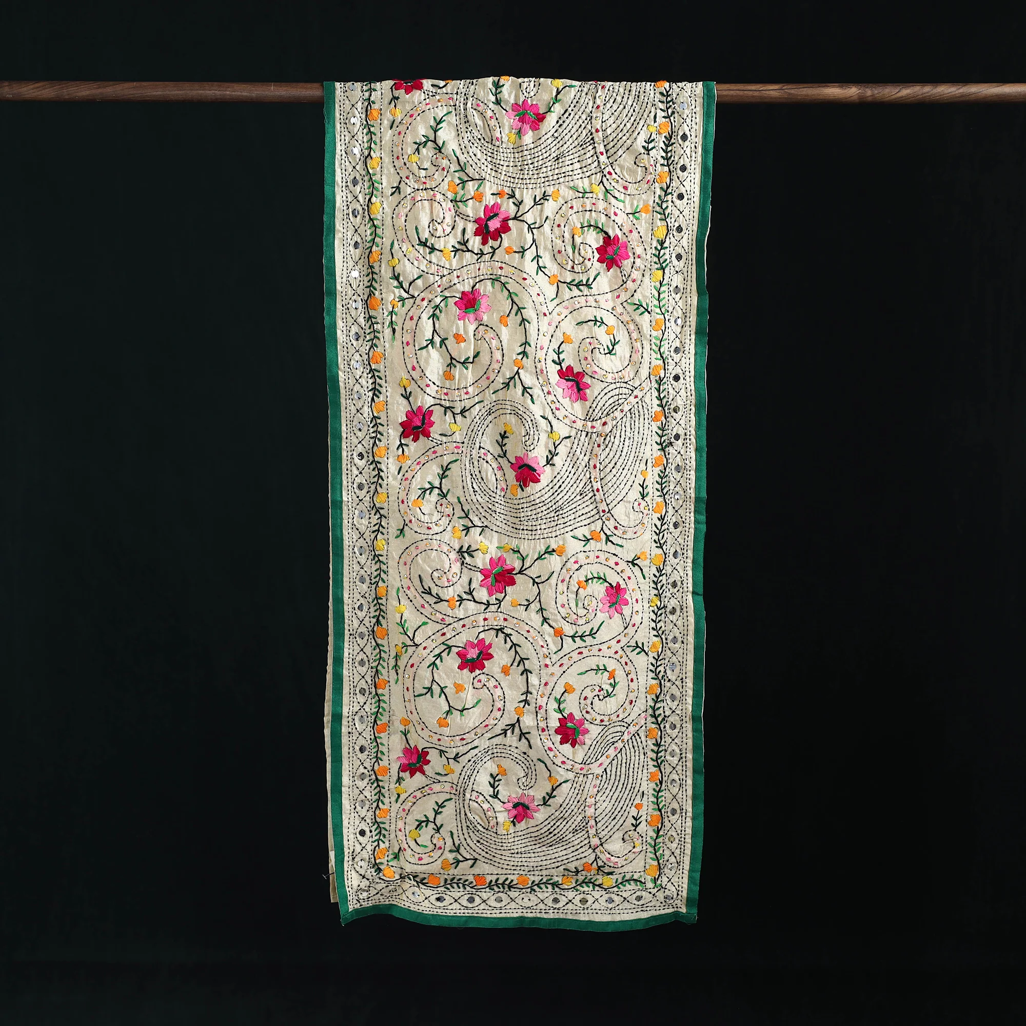 Beige - Ranihati Chanderi Silk Hand Embroidered Stole 11 - Image 3