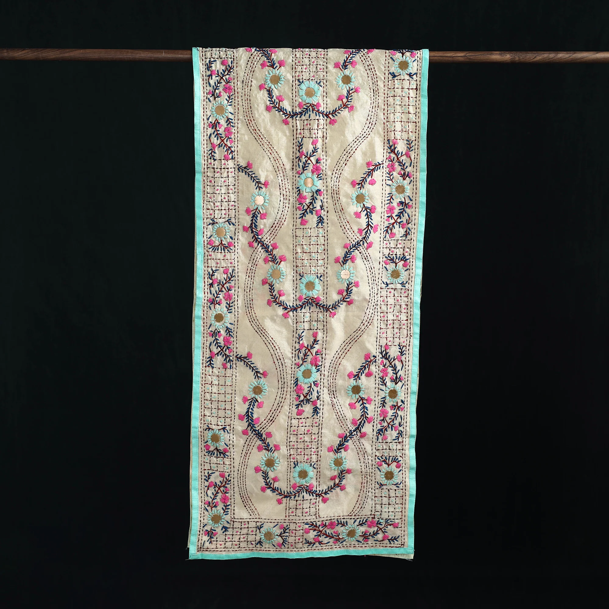 Beige - Ranihati Chanderi Silk Hand Embroidered Stole 112 - Image 3