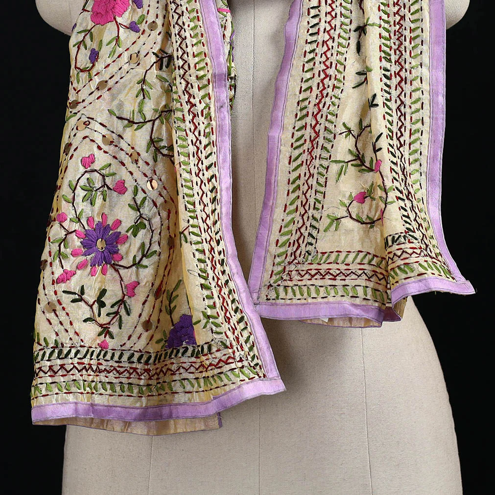 Beige - Ranihati Chanderi Silk Hand Embroidered Stole 120 - Image 2