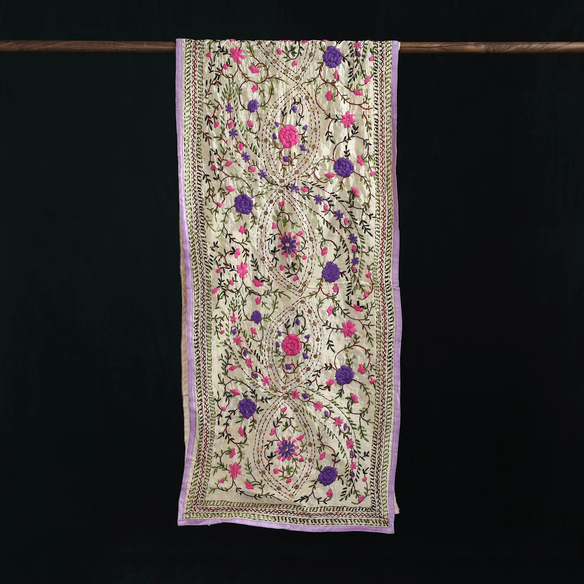 Beige - Ranihati Chanderi Silk Hand Embroidered Stole 120 - Image 3
