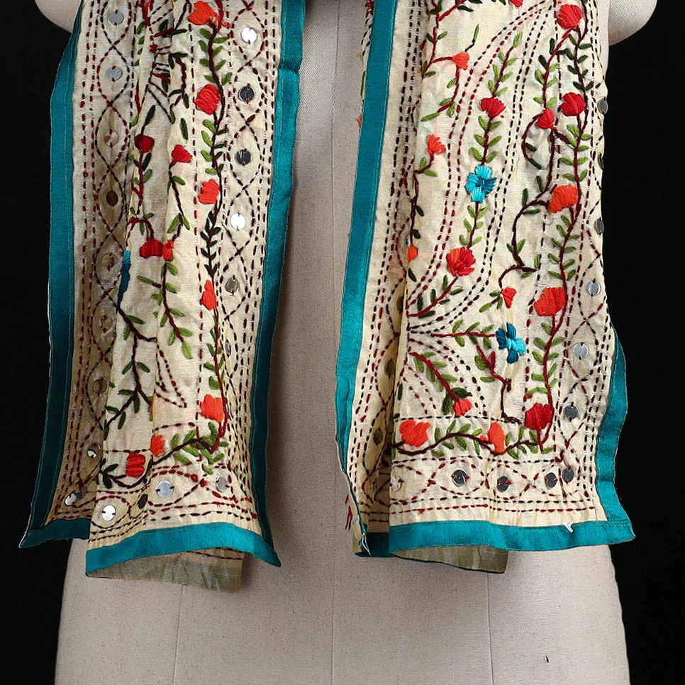 Beige - Ranihati Chanderi Silk Hand Embroidered Stole 32 - Image 2