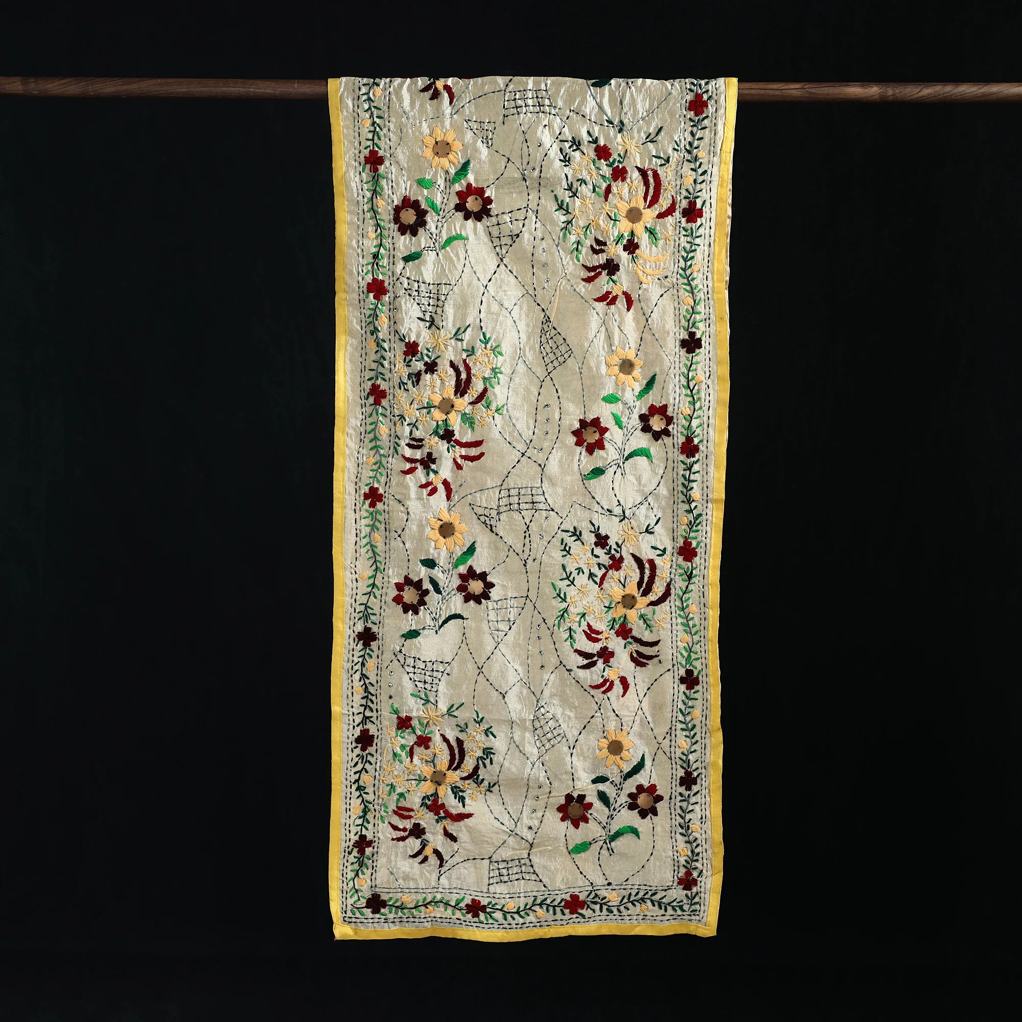Beige - Ranihati Chanderi Silk Hand Embroidered Stole 39 - Image 3