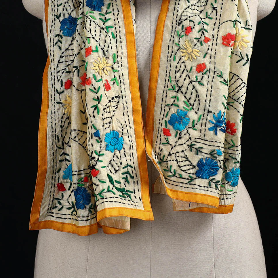 Beige - Ranihati Chanderi Silk Hand Embroidered Stole 41 - Image 2