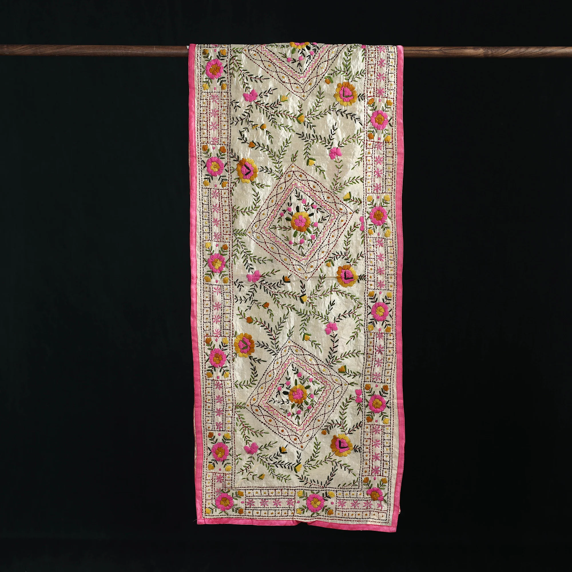Beige - Ranihati Chanderi Silk Hand Embroidered Stole 58 - Image 3