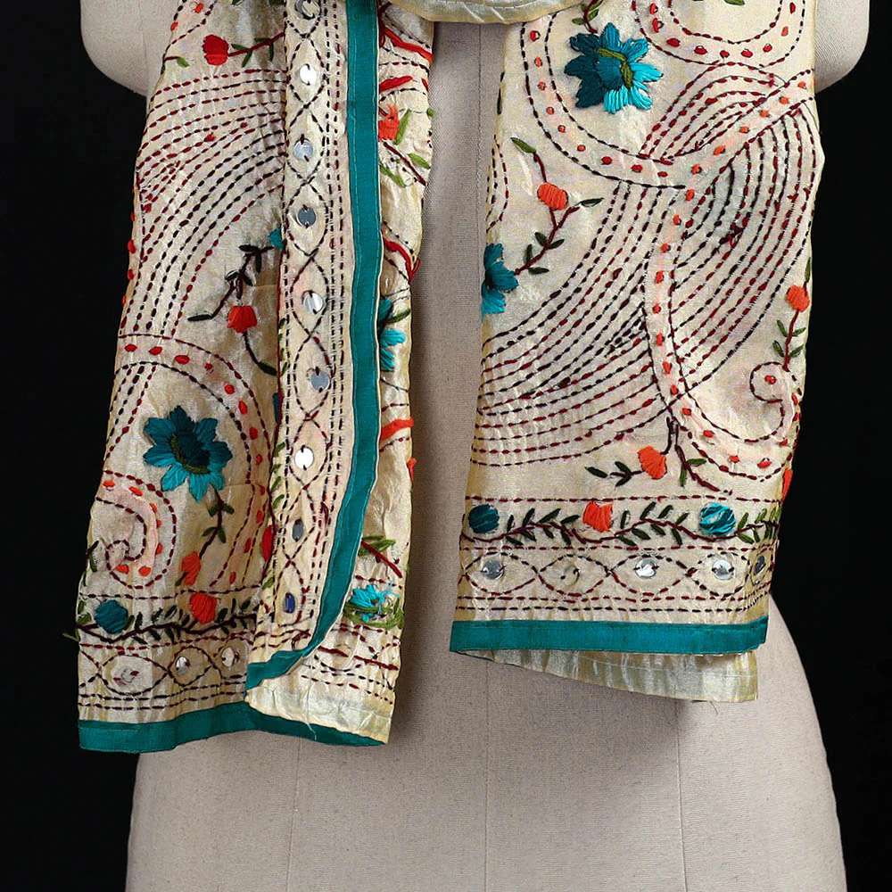 Beige - Ranihati Chanderi Silk Hand Embroidered Stole 65 - Image 2