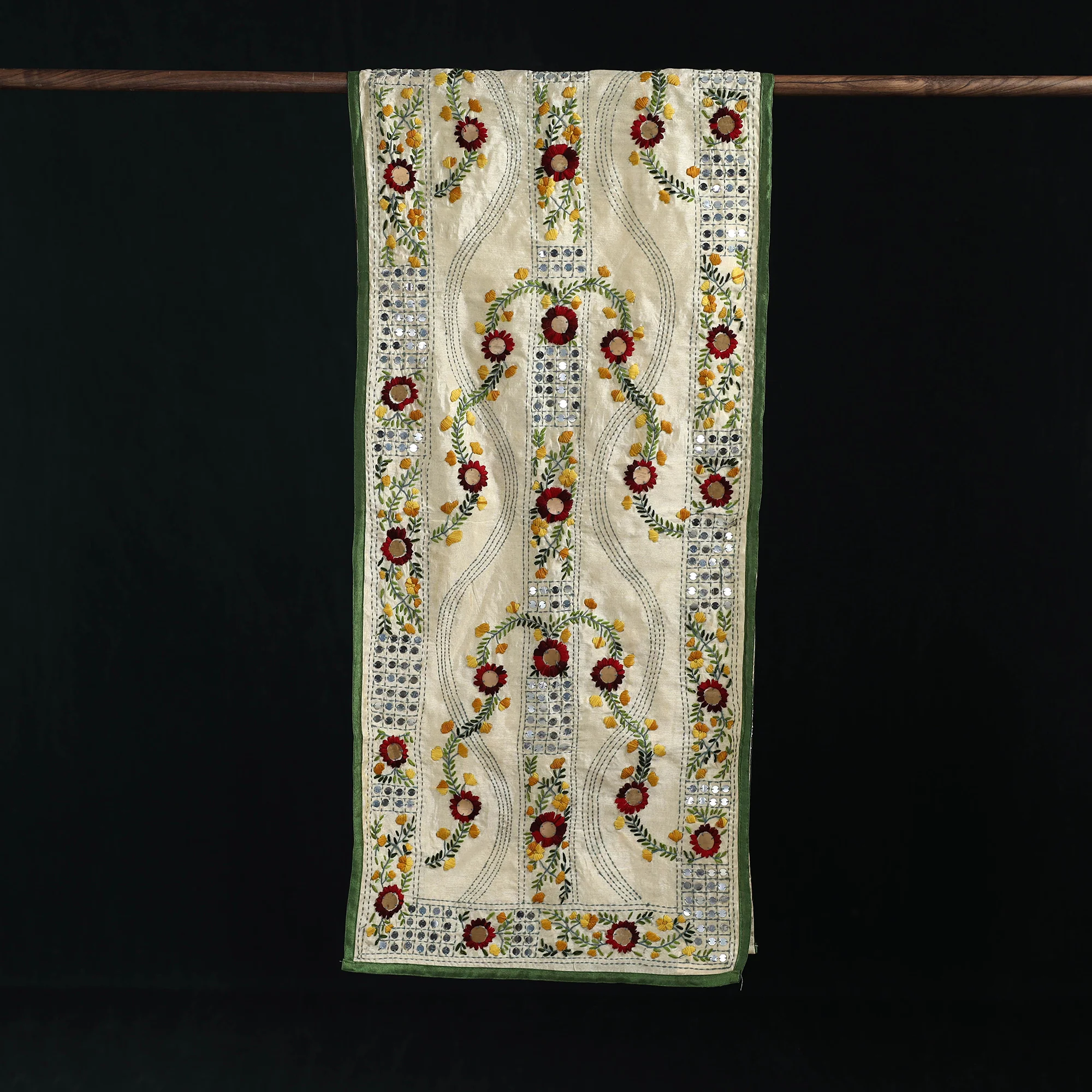Beige - Ranihati Chanderi Silk Hand Embroidered Stole 67 - Image 3