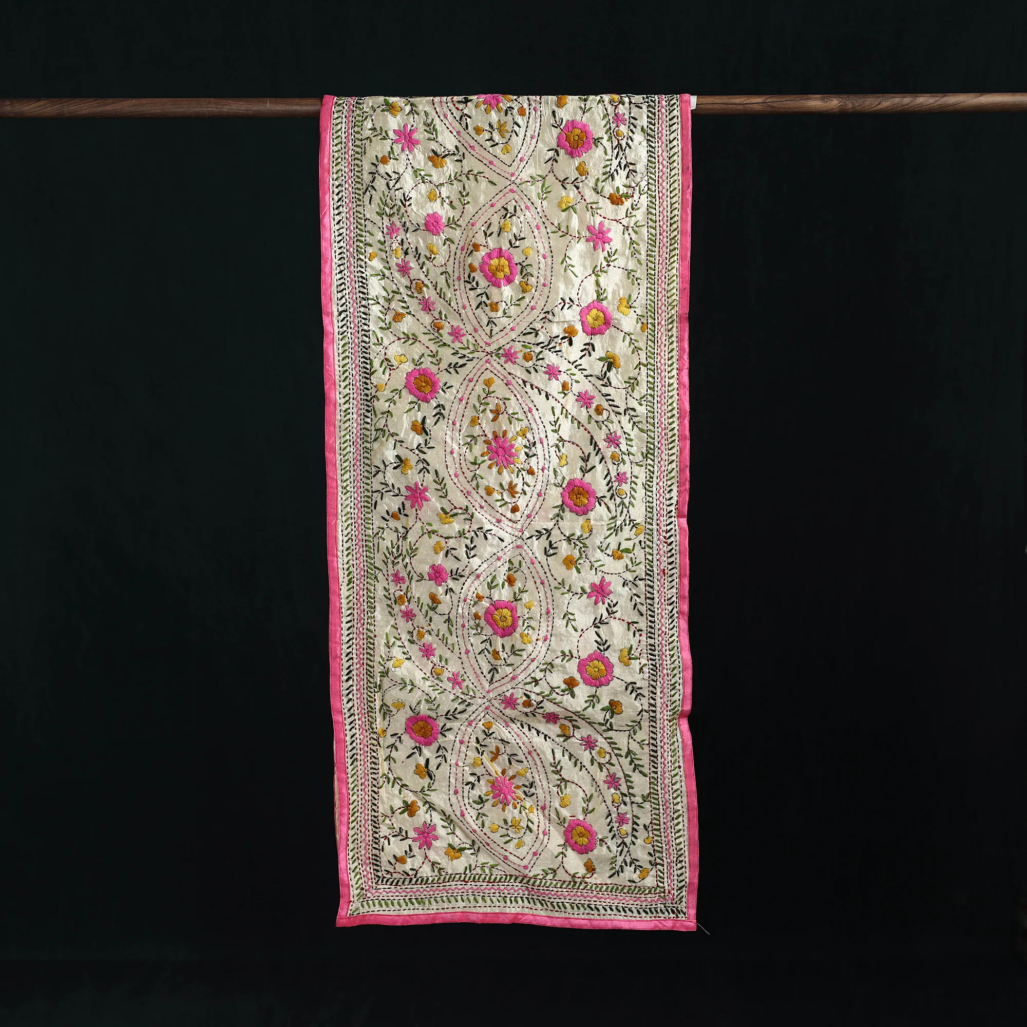 Beige - Ranihati Chanderi Silk Hand Embroidered Stole 75 - Image 3