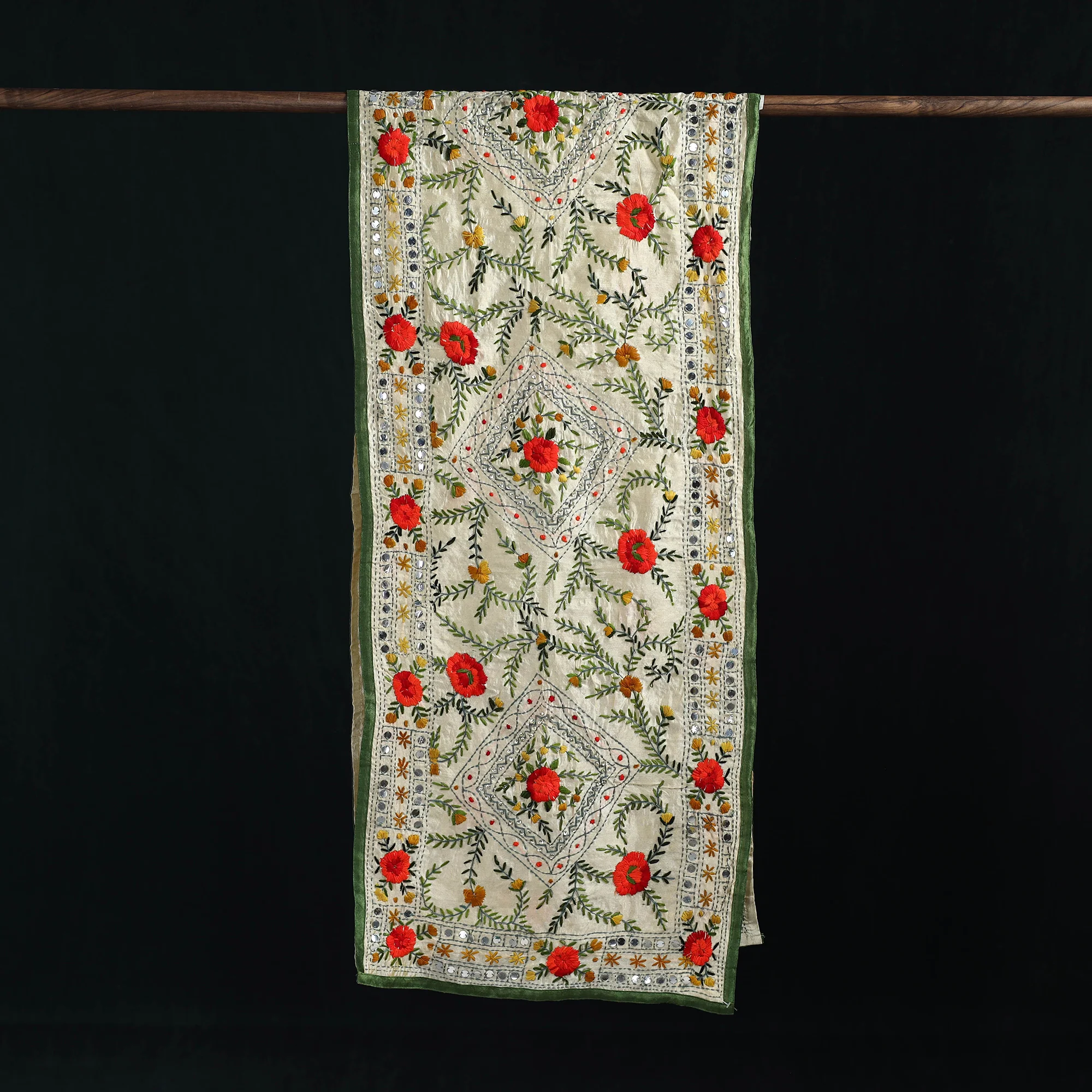 Beige - Ranihati Chanderi Silk Hand Embroidered Stole 87 - Image 3