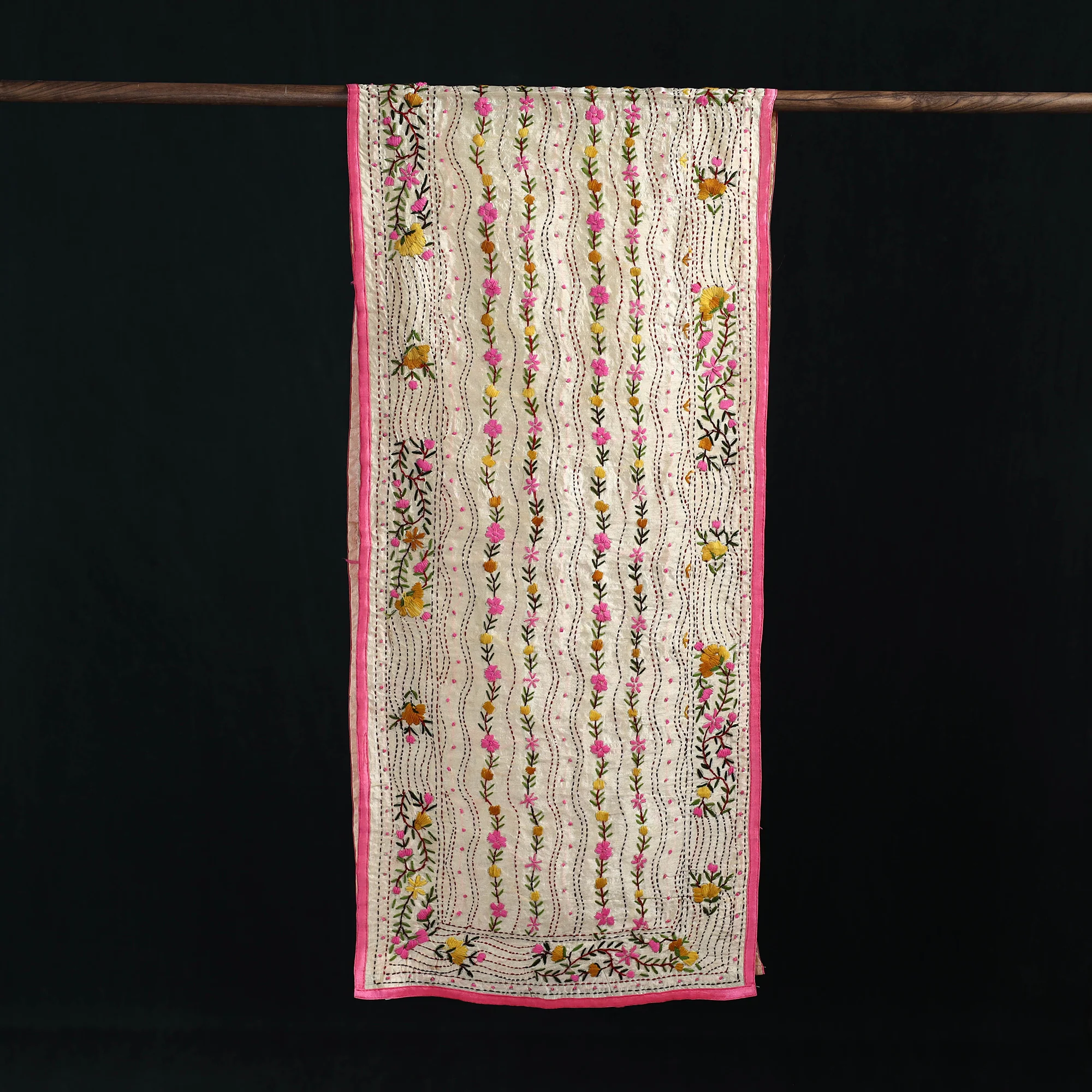 Beige - Ranihati Chanderi Silk Hand Embroidered Stole 94 - Image 3
