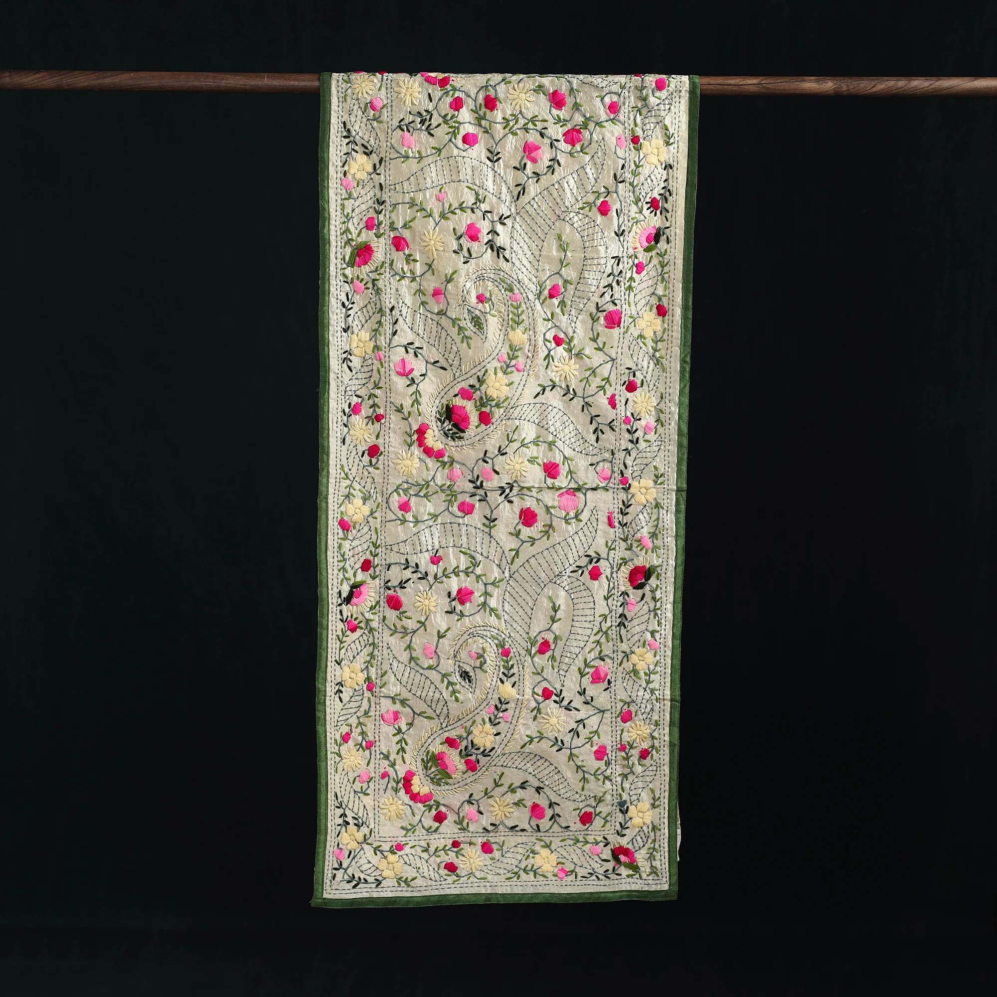 Beige - Ranihati Chanderi Silk Hand Embroidered Stole 95 - Image 3