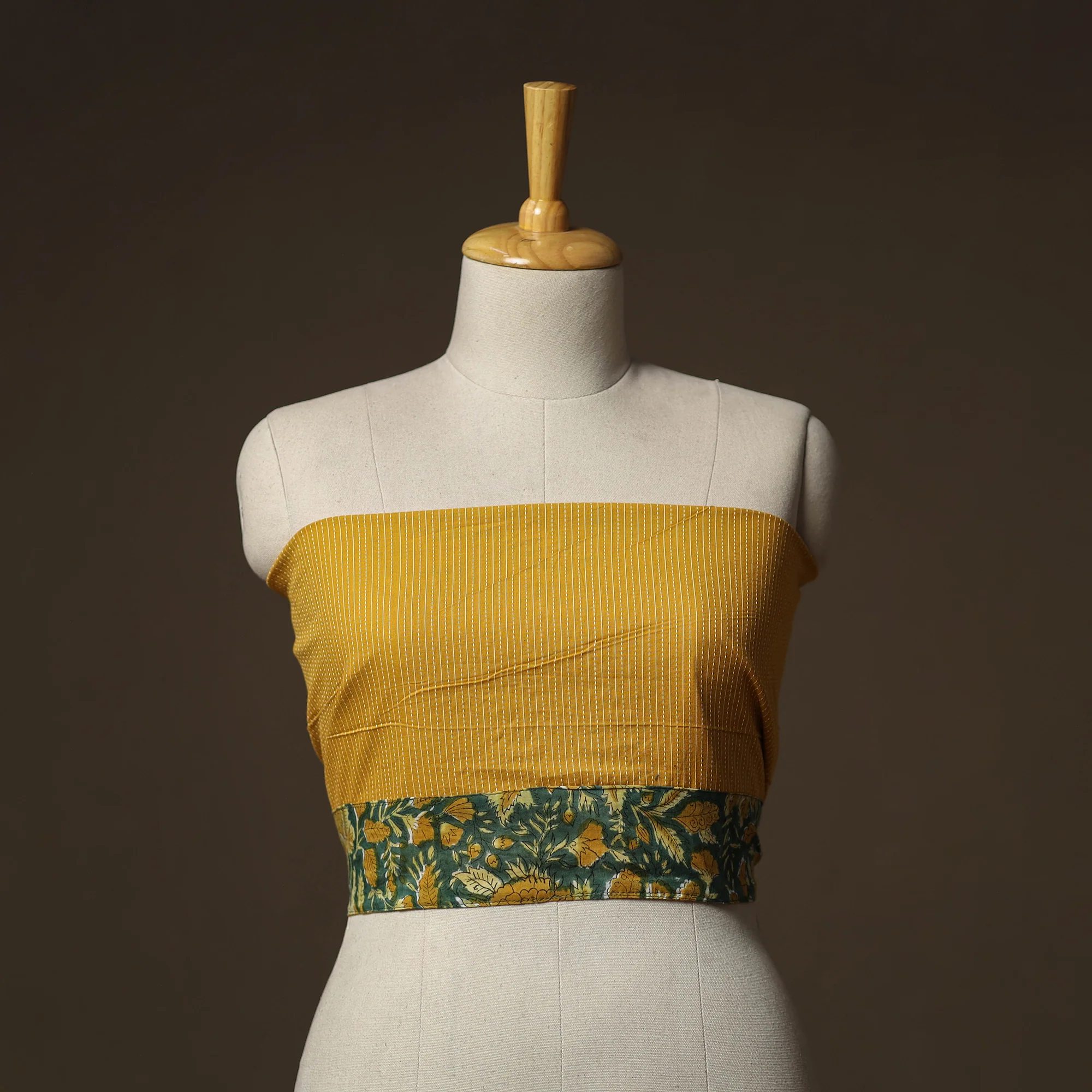 Yellow - Running Stitch Plain Cotton Blouse Piece 31