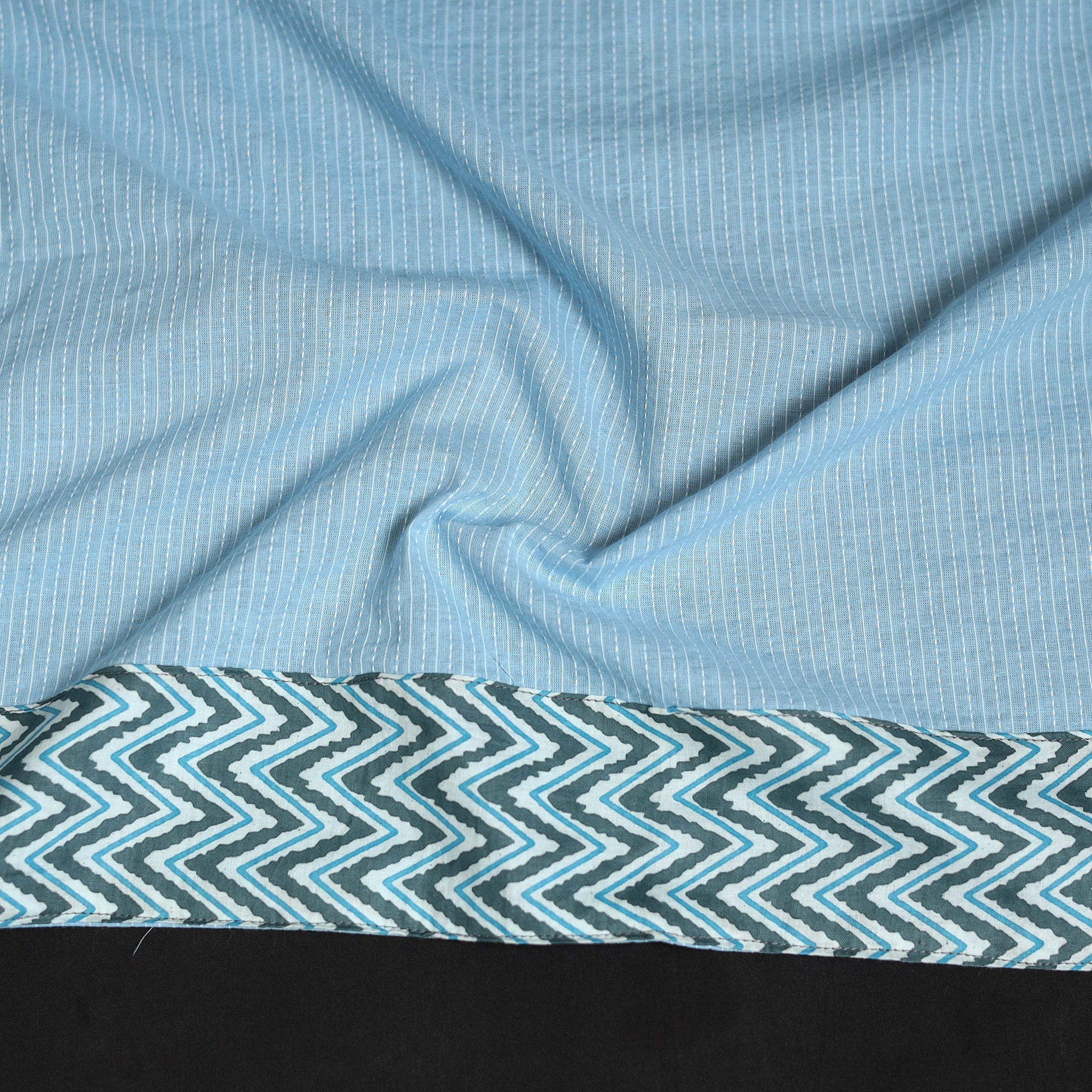 Blue - Running Stitch Plain Cotton Blouse Piece 33 - Image 3