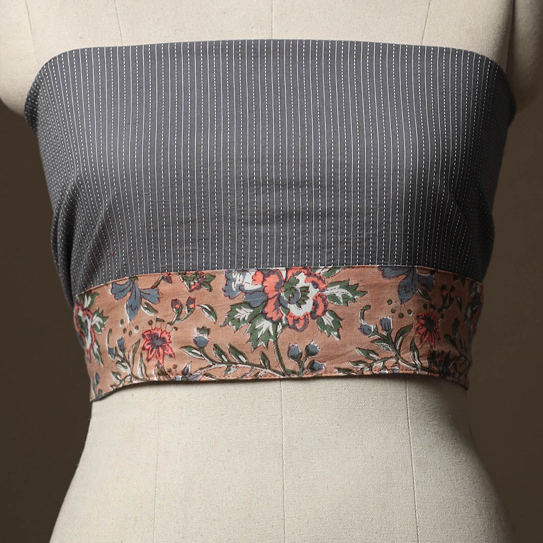 Grey - Running Stitch Plain Cotton Blouse Piece 37 - Image 2