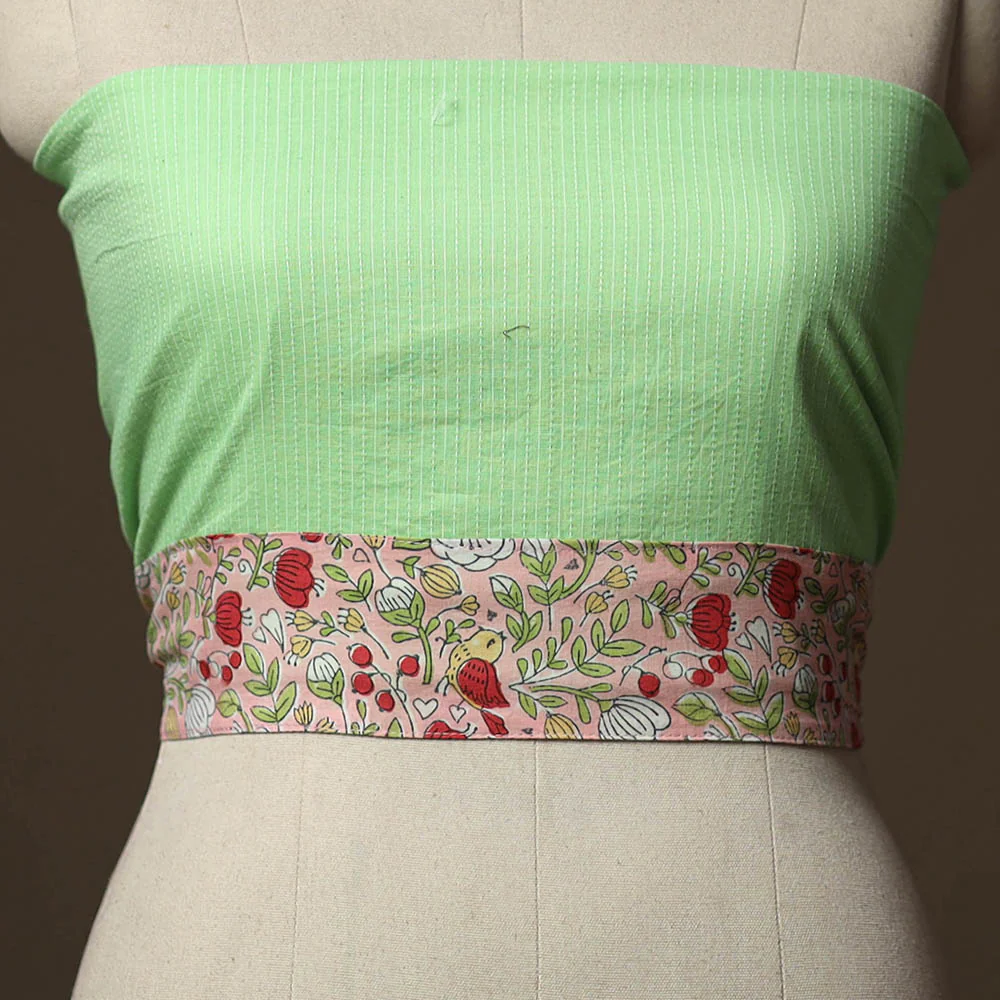 Green - Running Stitch Plain Cotton Blouse Piece 38 - Image 2