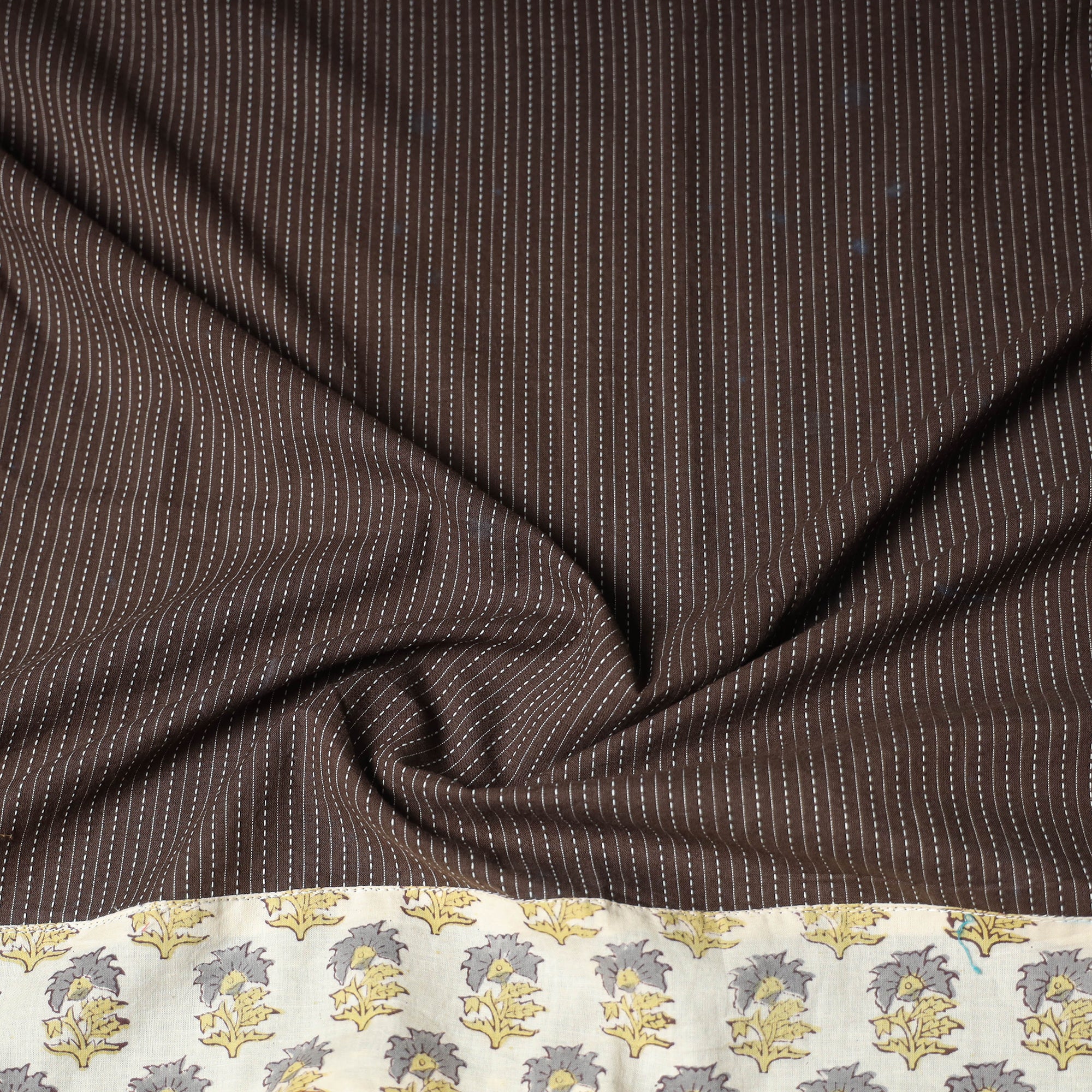Brown - Running Stitch Plain Cotton Blouse Piece 39 - Image 3