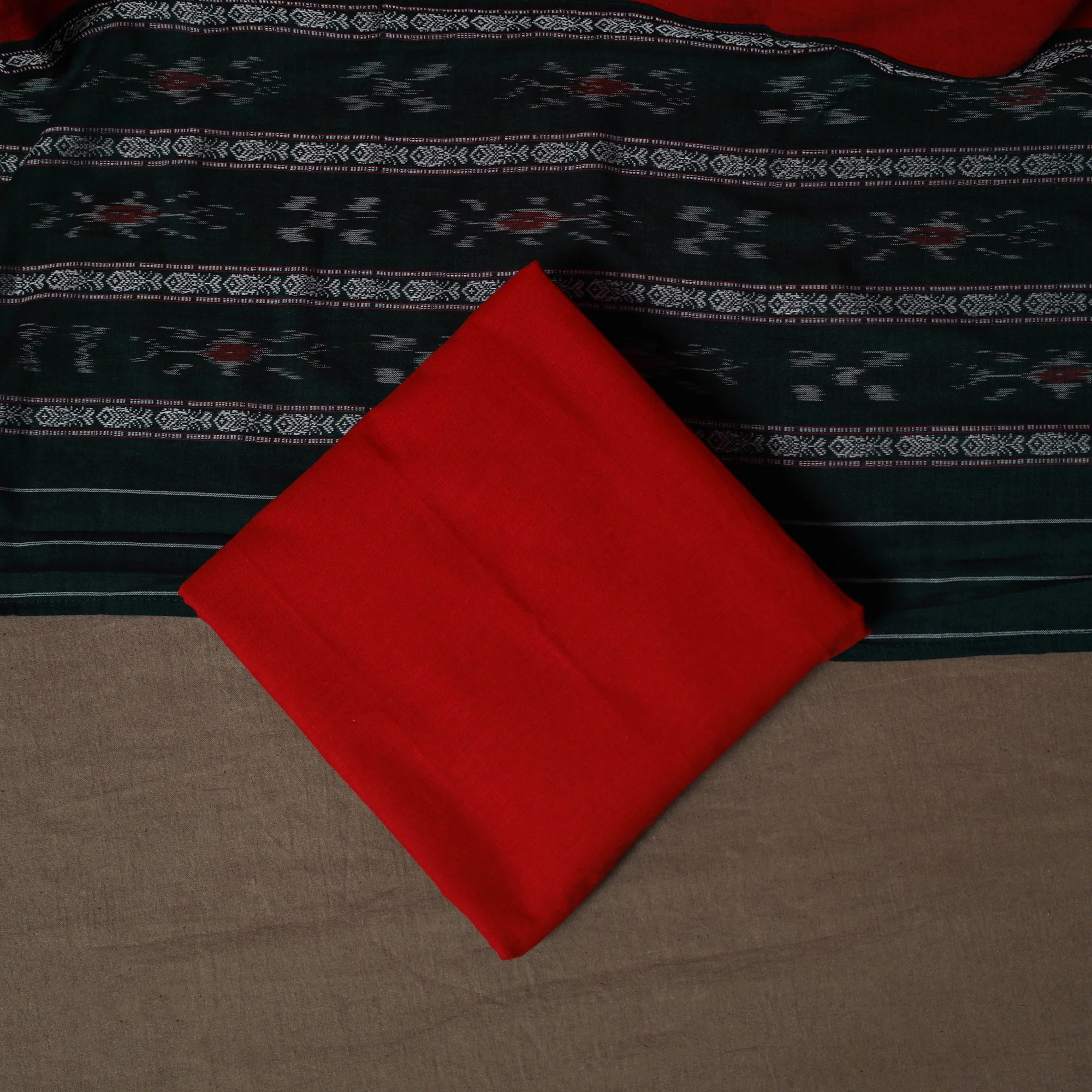 Sambalpuri Ikat Cotton 3pc Unstitched Dress Material Suit Set 04 - Image 5