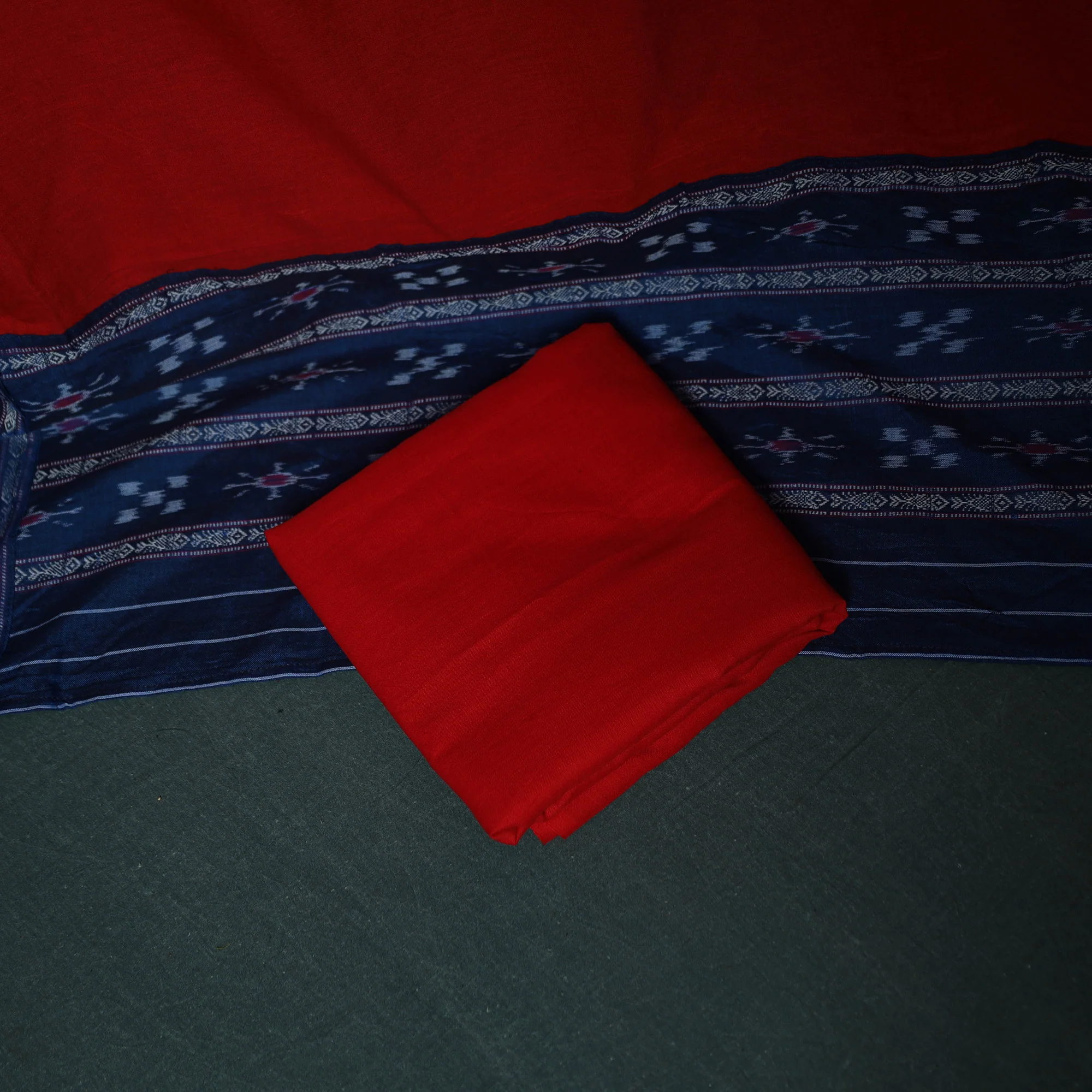 Blue - Sambalpuri Ikat Cotton 3pc Unstitched Dress Material Suit Set 20 - Image 5