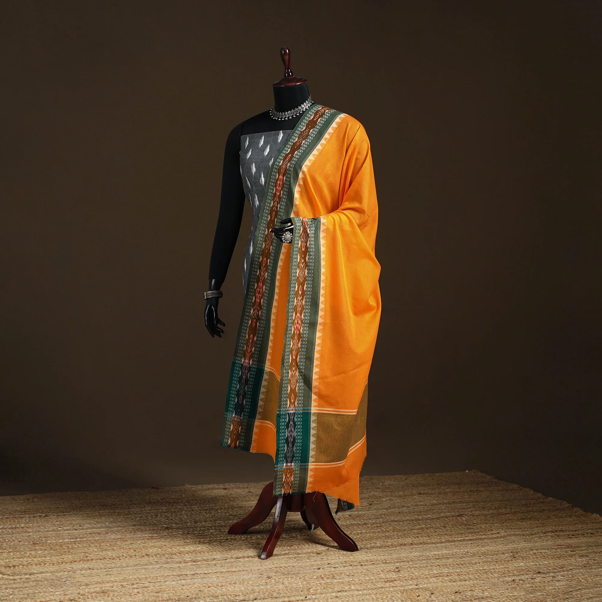 Yellow - Sambalpuri Ikat Cotton Dupatta from Odisha 07
