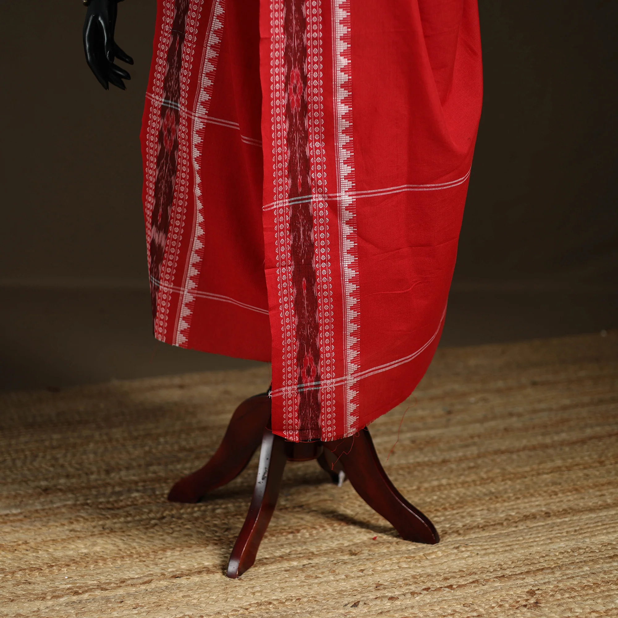 Red - Sambalpuri Ikat Cotton Dupatta from Odisha 08 - Image 4