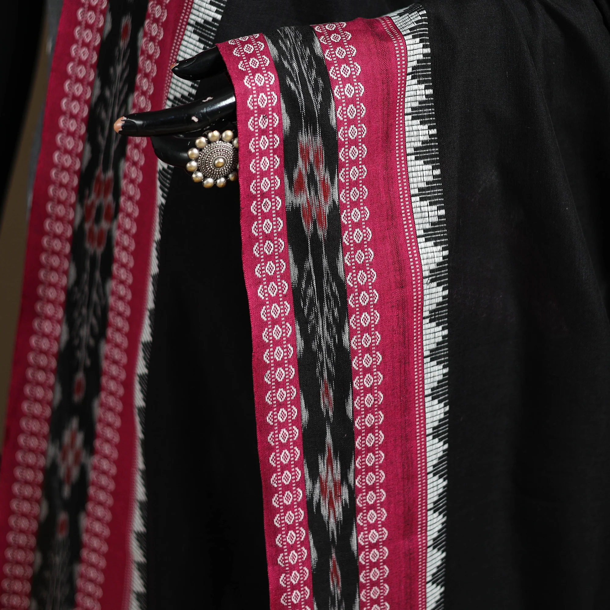 Black - Sambalpuri Ikat Cotton Dupatta from Odisha 36 - Image 3